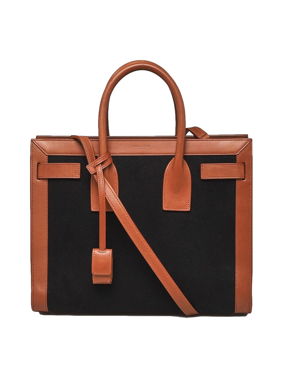 Saint Laurent Sac De Jour Black Canvas and Brown Leather Satchel