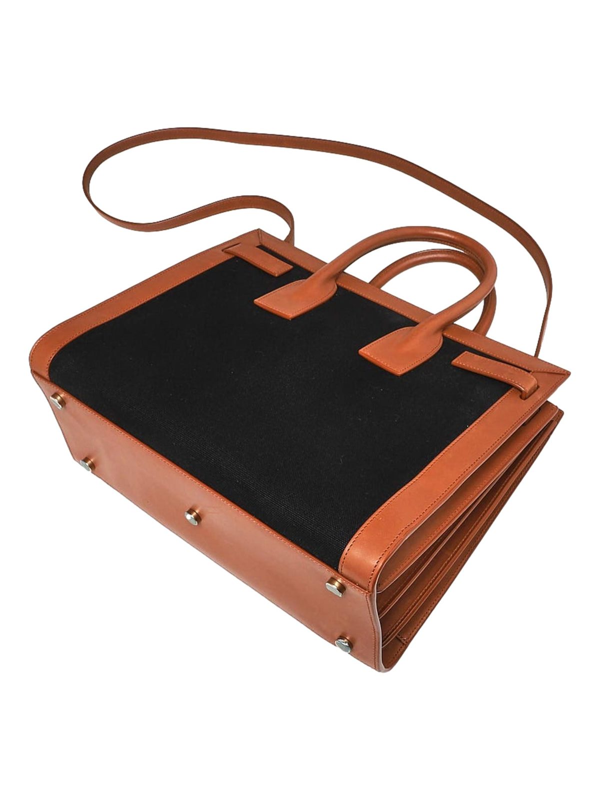 Saint Laurent Sac De Jour Black Canvas and Brown Leather Satchel
