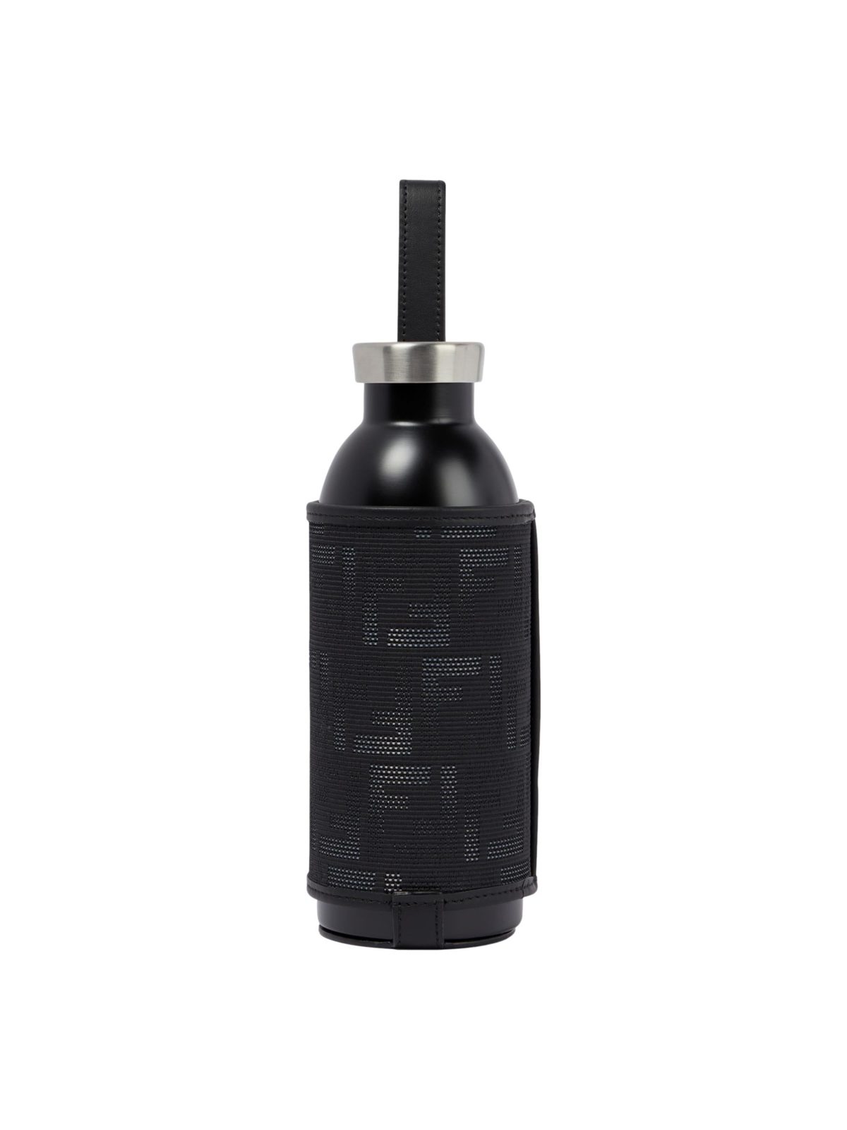 Fendi FF Bottle Holder Black Canvas Leather Strap with Steel Bottle