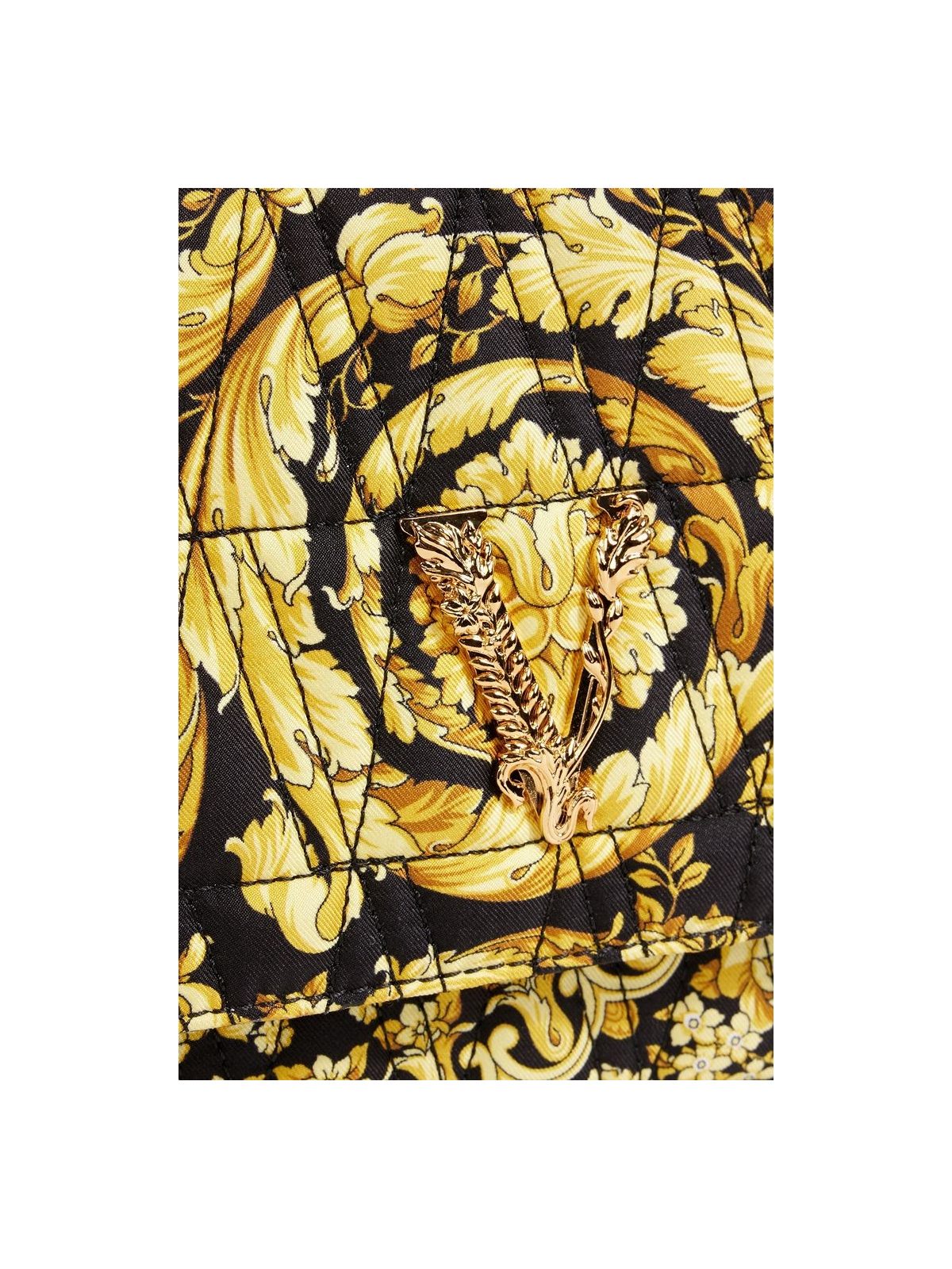 Versace Virtus Barocco Print Quilted Silk Shoulder Bag Black Gold