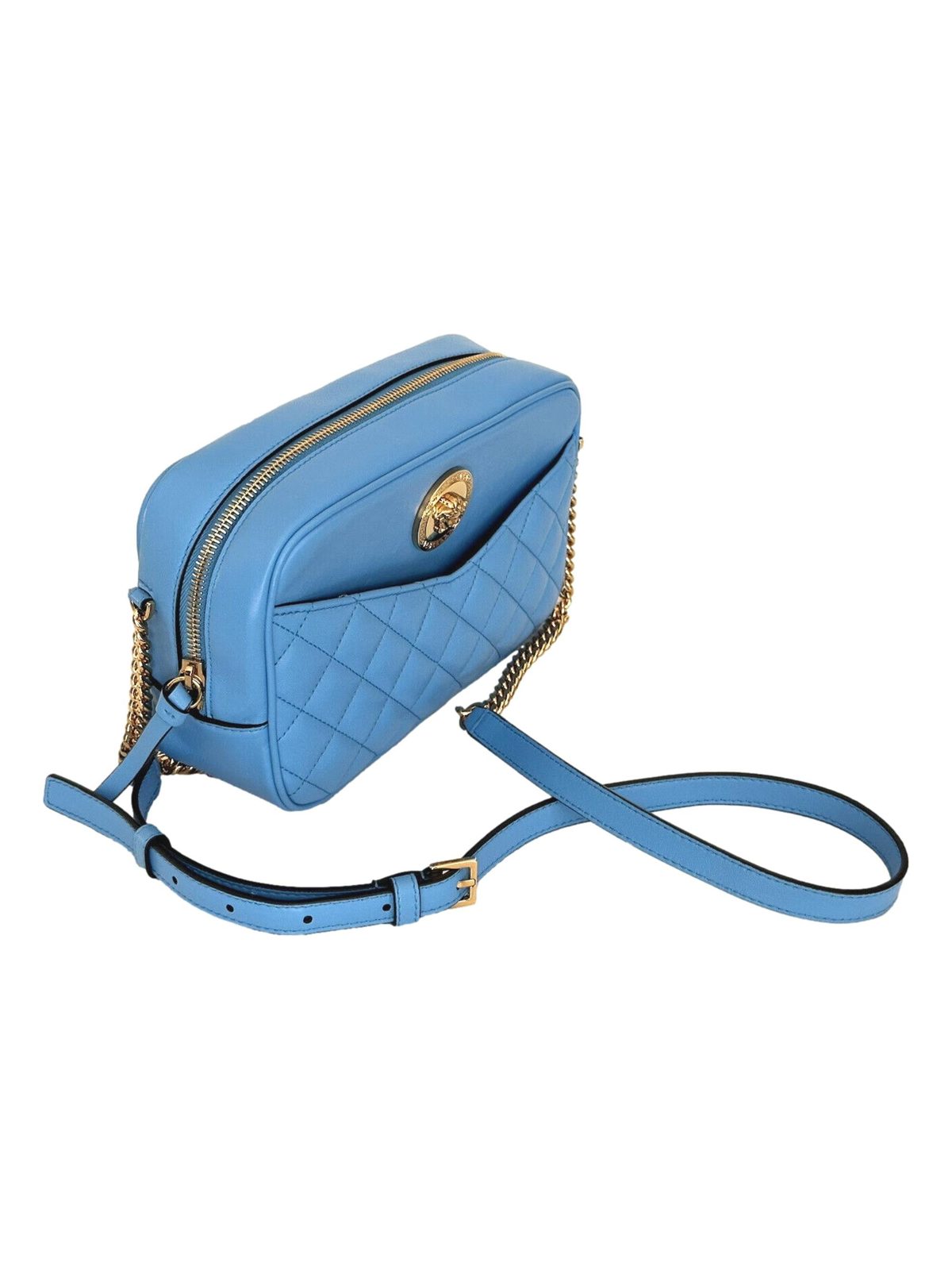 Versace La Medusa Blue Quilted Lamb Leather Medium Crossbody Bag