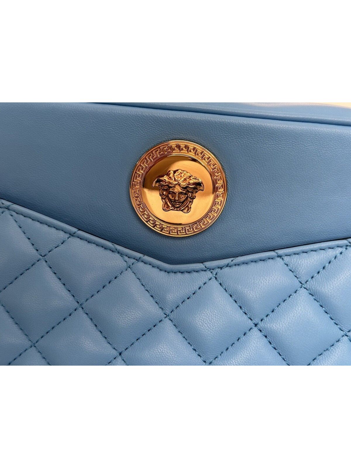 Versace La Medusa Blue Quilted Lamb Leather Medium Crossbody Bag