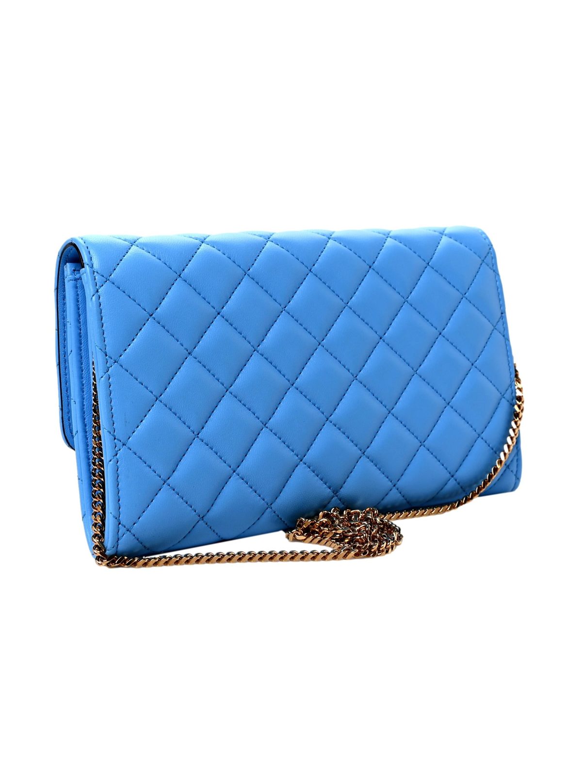 Versace La Medusa Blue Quilted Lamb Leather Crossbody Clutch Bag