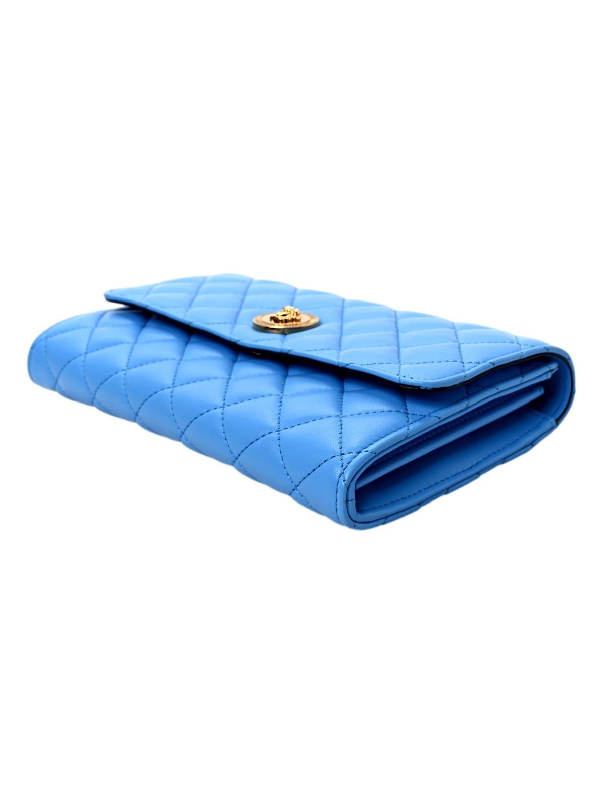 Versace La Medusa Blue Quilted Lamb Leather Crossbody Clutch Bag