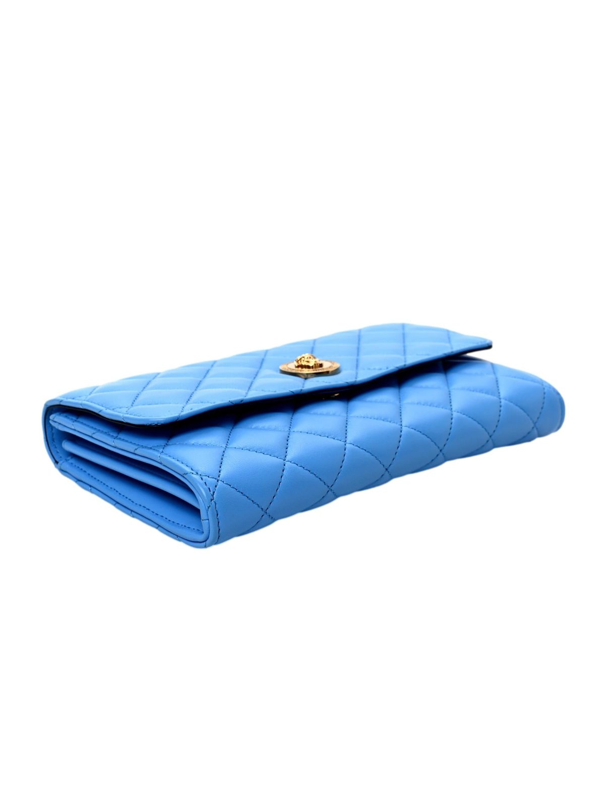 Versace La Medusa Blue Quilted Lamb Leather Crossbody Clutch Bag
