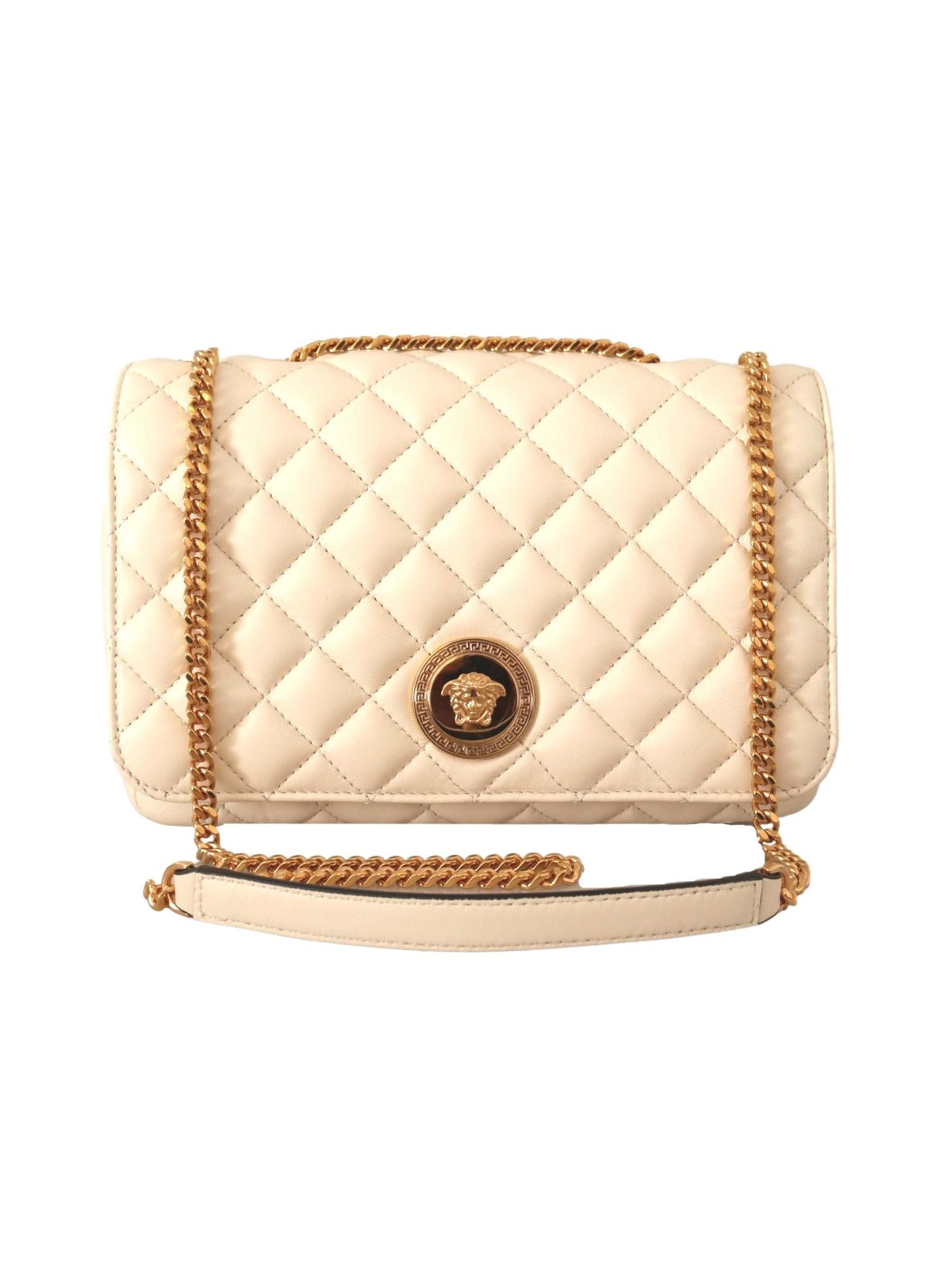 Versace La Medusa Beige Quilted Lamb Leather Large Shoulder Bag
