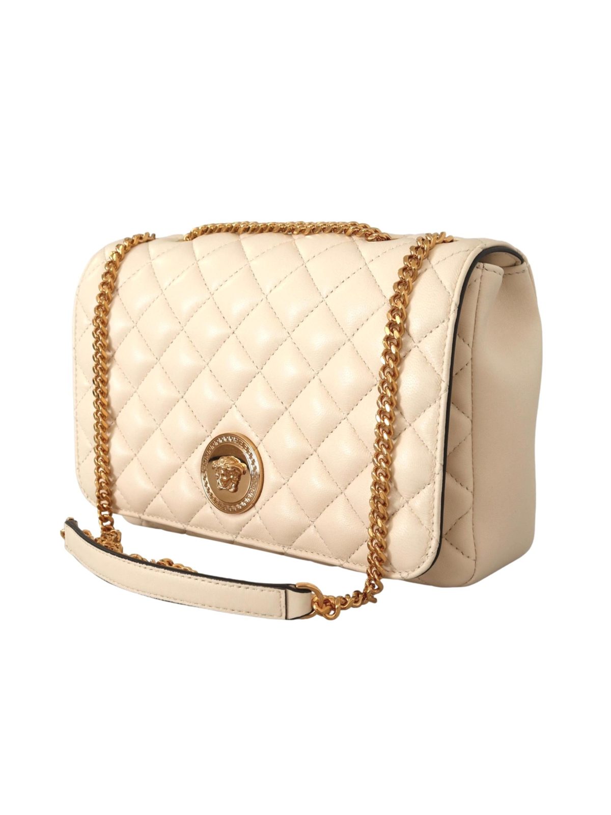 Versace La Medusa Beige Quilted Lamb Leather Large Shoulder Bag