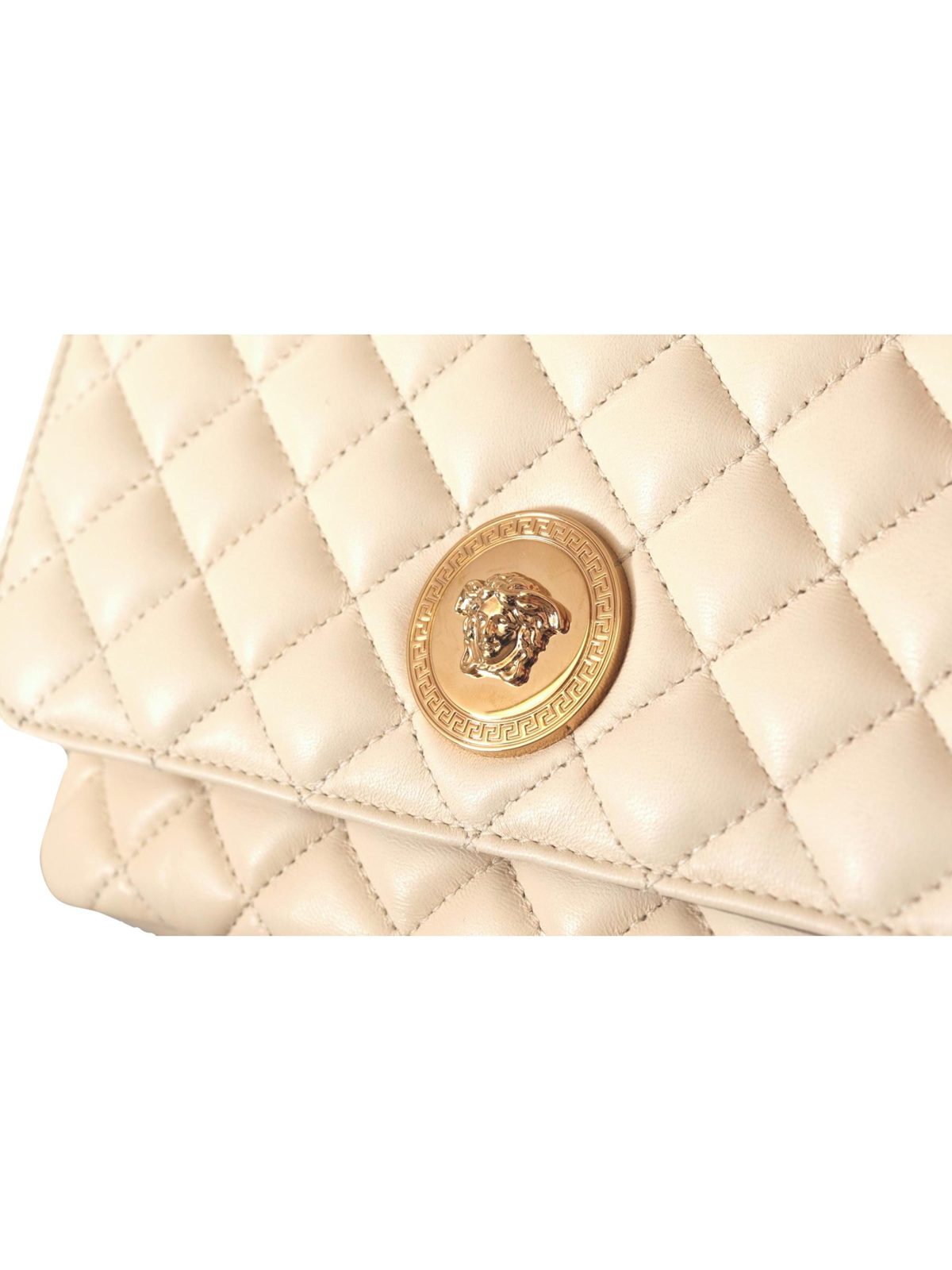 Versace La Medusa Beige Quilted Lamb Leather Large Shoulder Bag