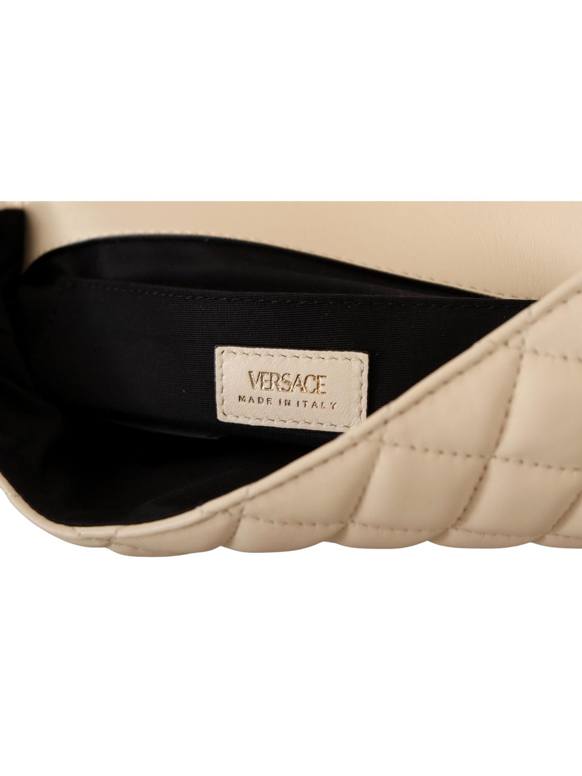 Versace La Medusa Beige Quilted Lamb Leather Large Shoulder Bag
