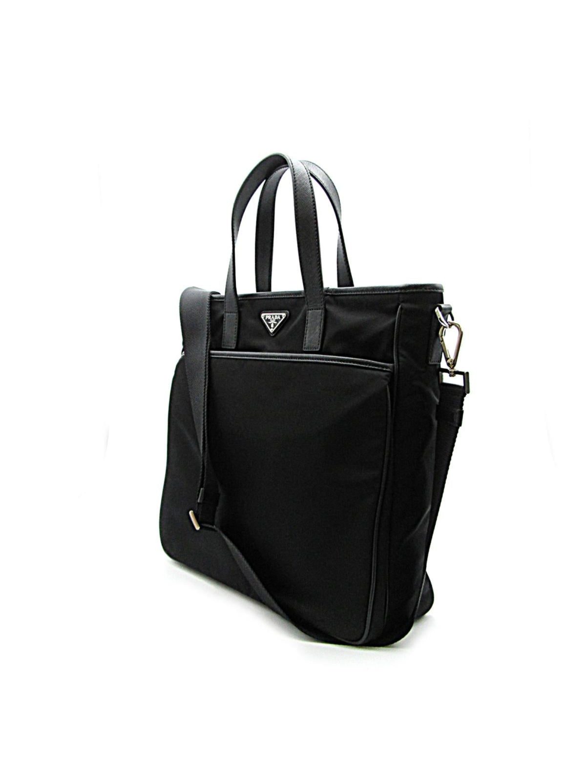 Prada Re-Nylon Black Nylon and Saffiano Large Crossbody Tote Bag