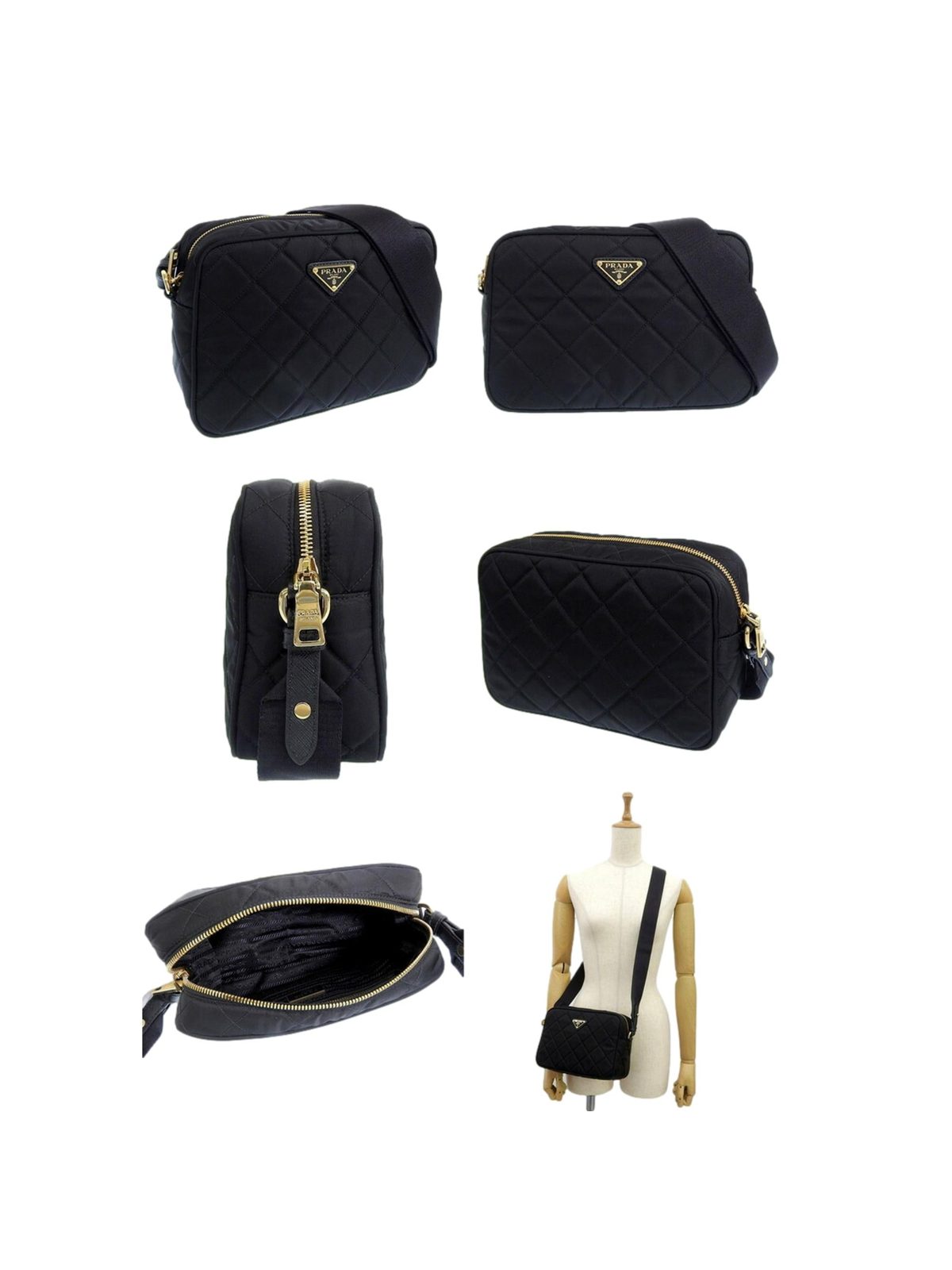 Prada Tessuto Black Quilted Nylon Triangle Logo Camera Crossbody Bag