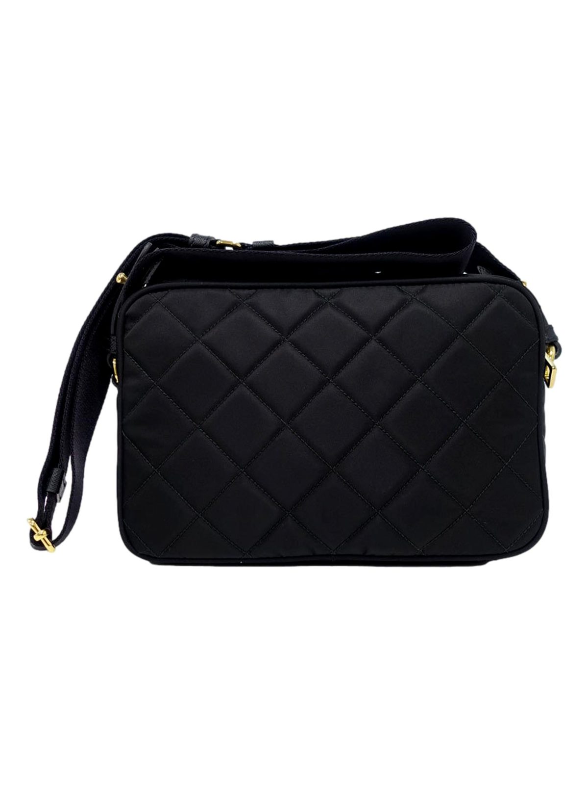 Prada Tessuto Black Quilted Nylon Triangle Logo Camera Crossbody Bag