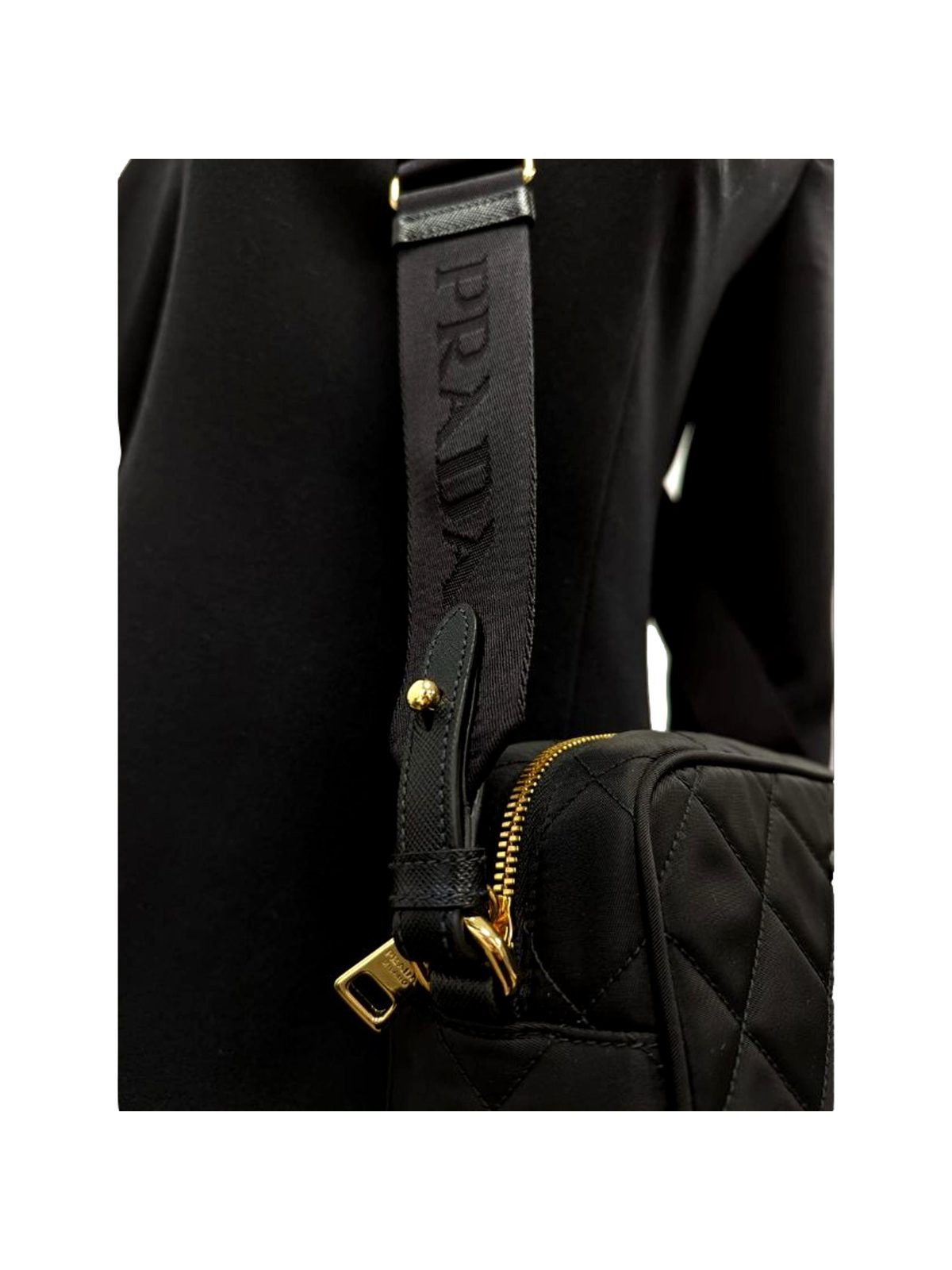 Prada Tessuto Black Quilted Nylon Triangle Logo Camera Crossbody Bag