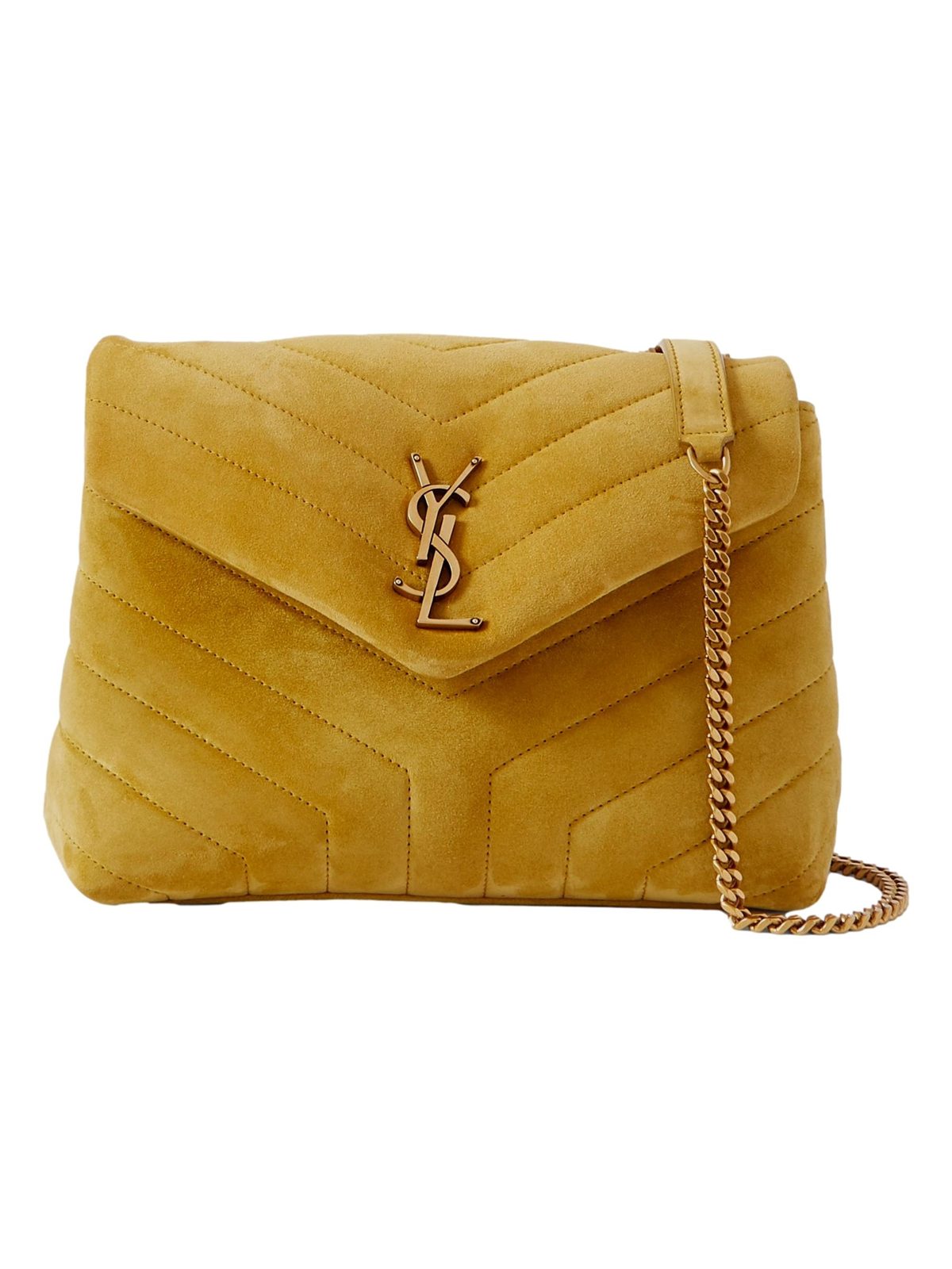 Saint Laurent Loulou Monogram Chartreuse Suede Medium Shoulder Bag