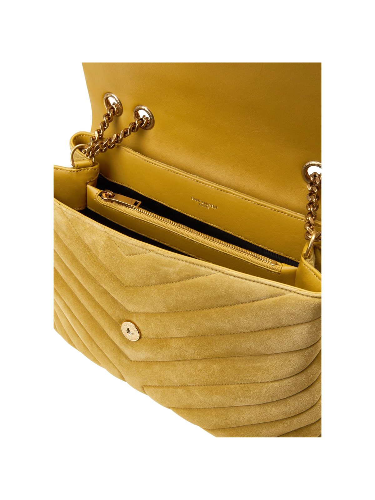 Saint Laurent Loulou Monogram Chartreuse Suede Medium Shoulder Bag