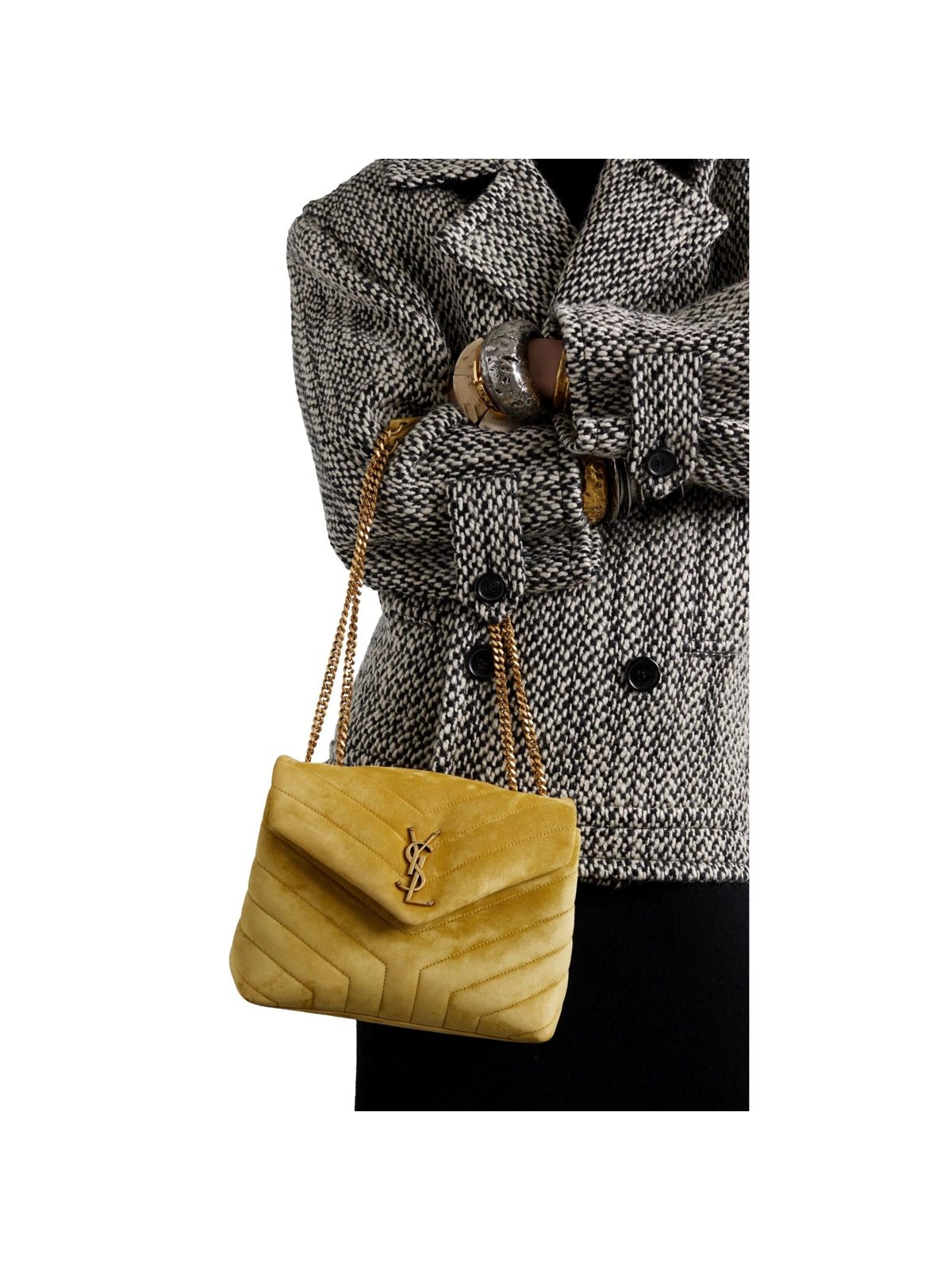 Saint Laurent Loulou Monogram Chartreuse Suede Medium Shoulder Bag