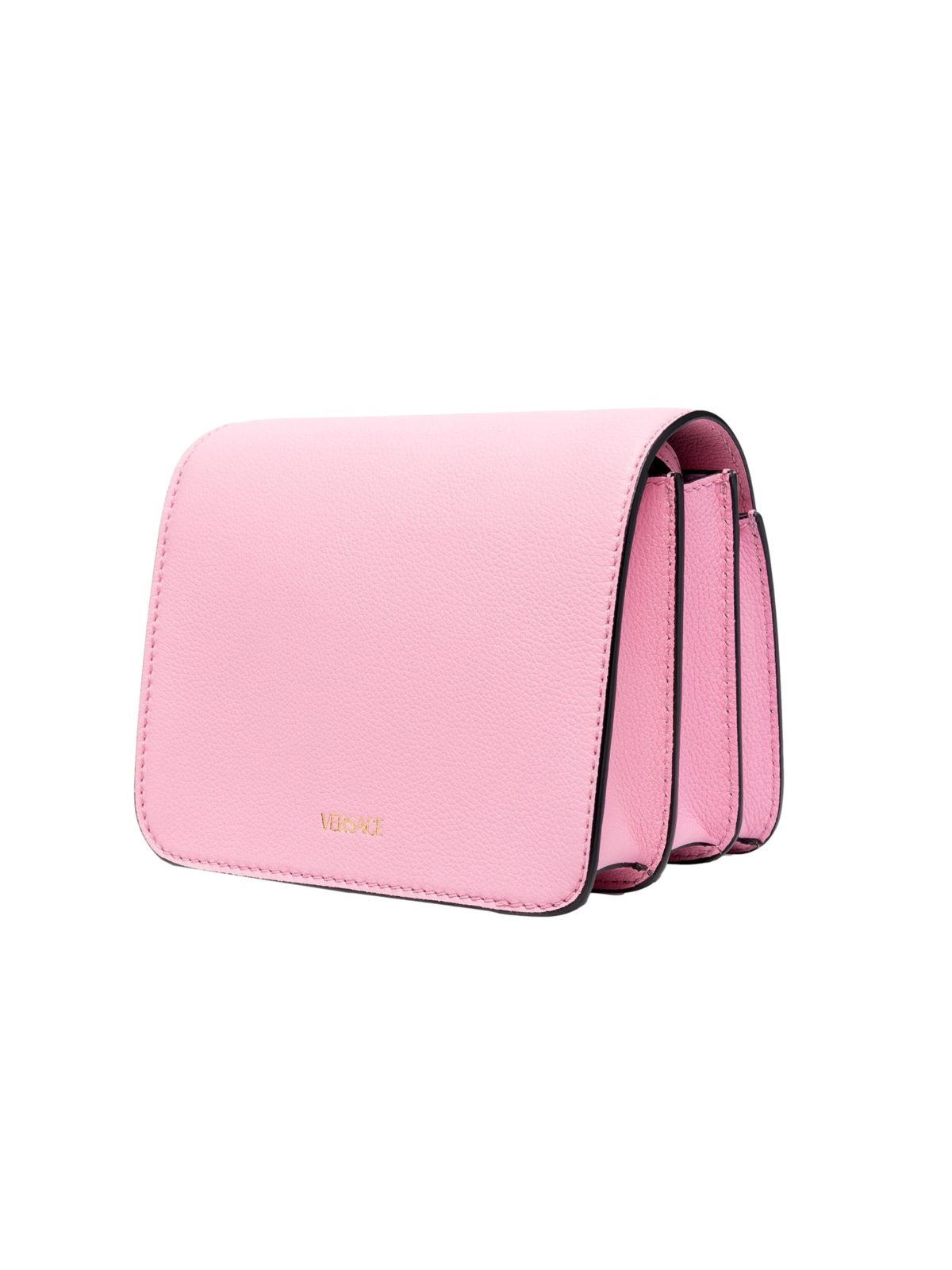 Versace La Medusa Pink Pebbled Leather Small Crossbody Bag Gold Logo