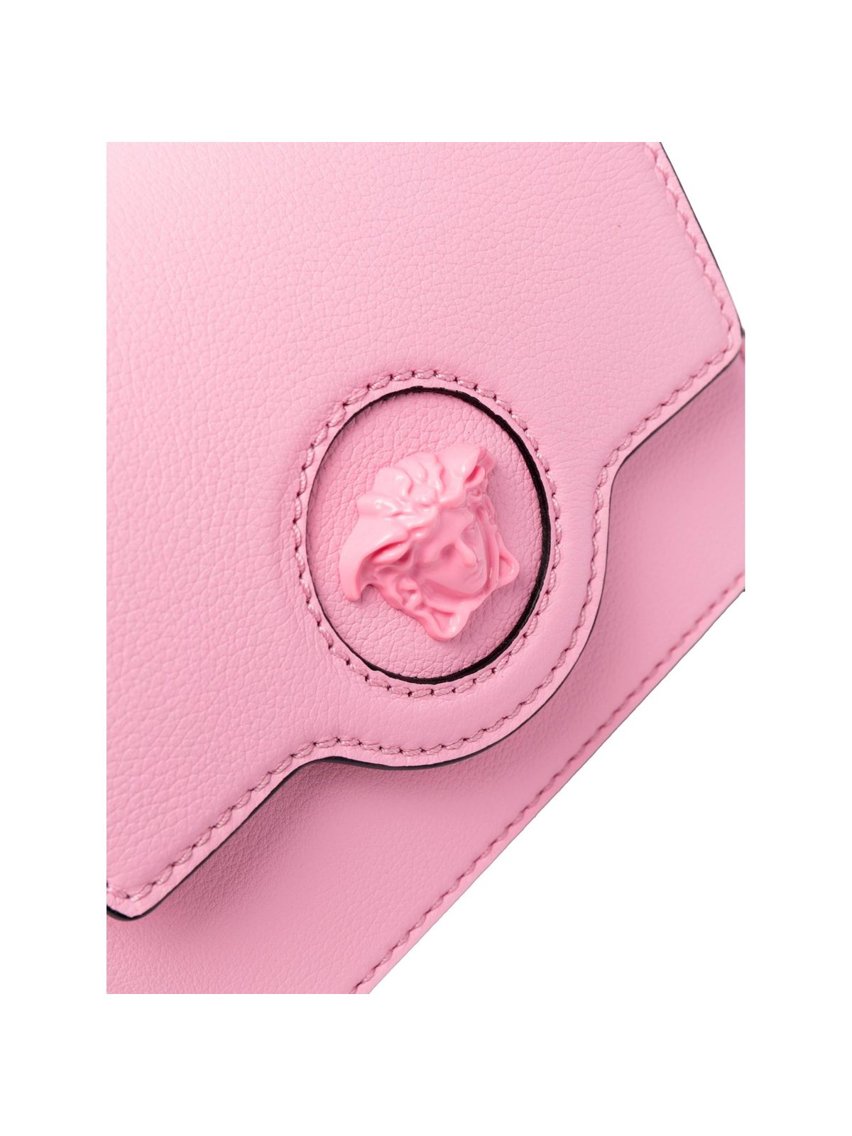 Versace La Medusa Pink Pebbled Leather Small Crossbody Bag Gold Logo