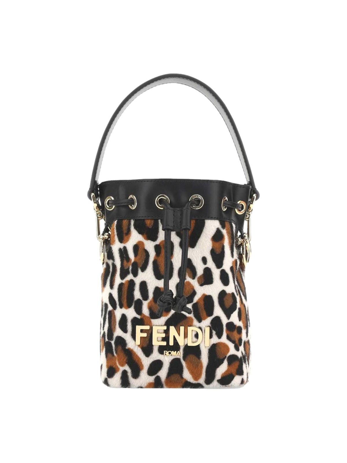 Fendi Mon Tresor Mini Bucket Crossbody Animal Print Sheepskin Bag