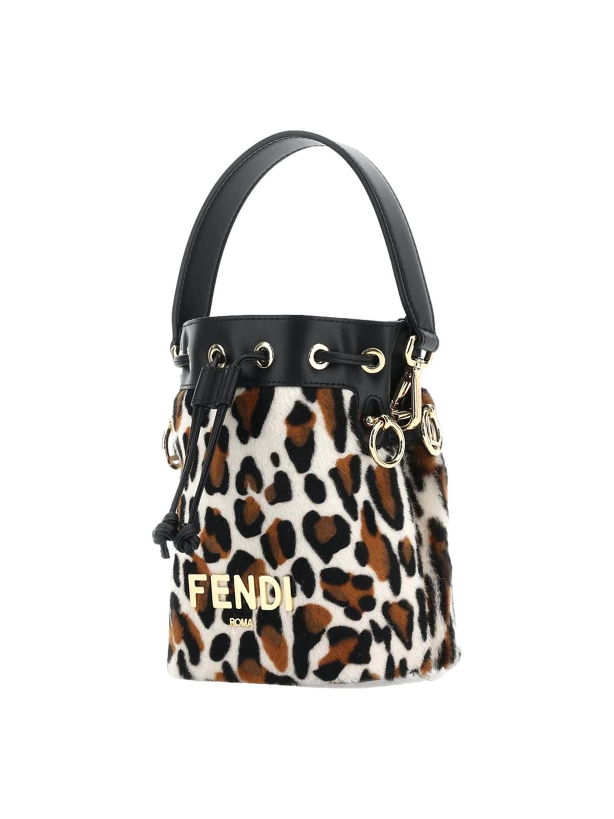 Fendi Mon Tresor Mini Bucket Crossbody Animal Print Sheepskin Bag