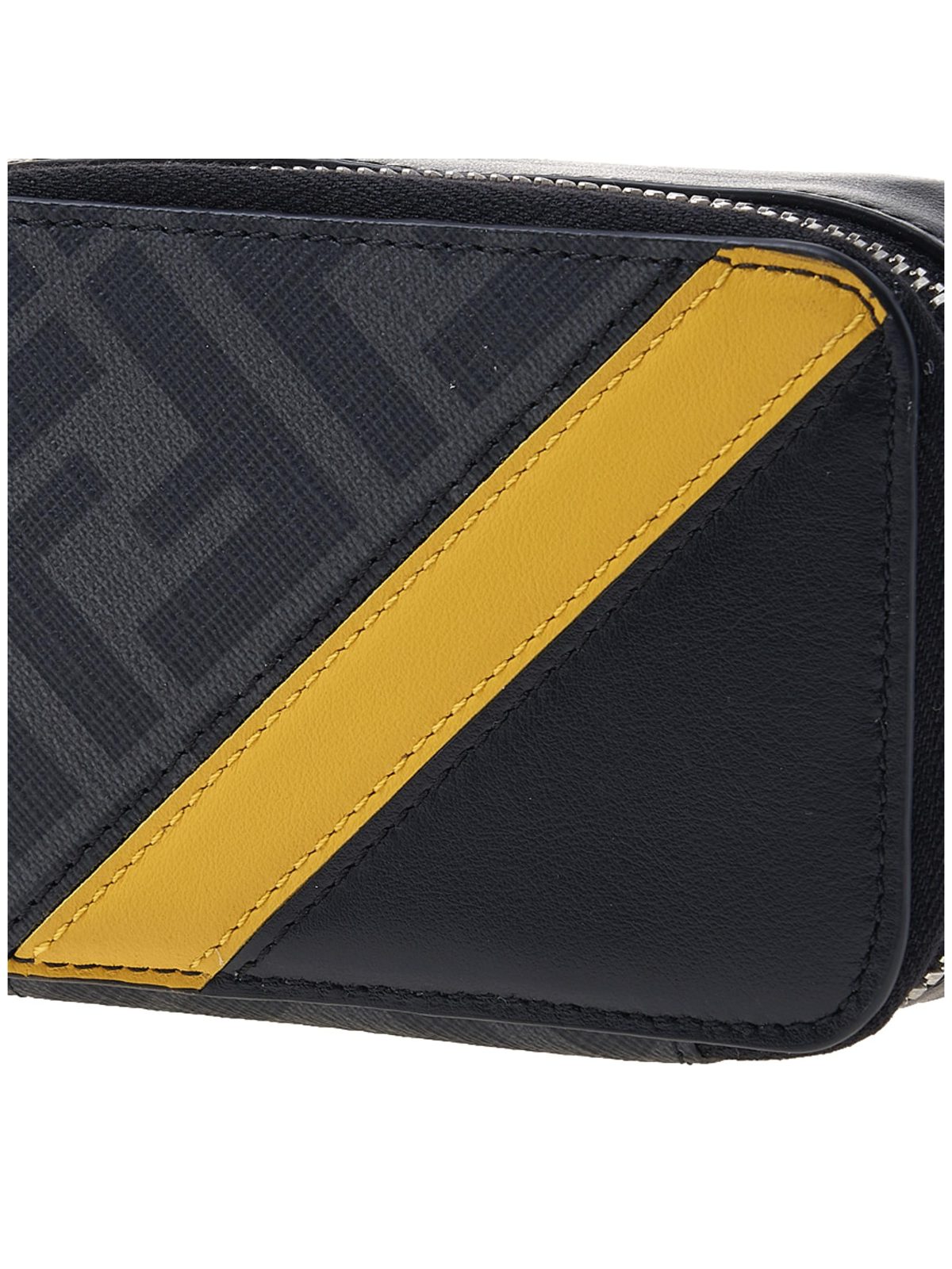 Fendi FF Diagonal Stripe Mini Camera Crossbody Bag Black Canvas Leather
