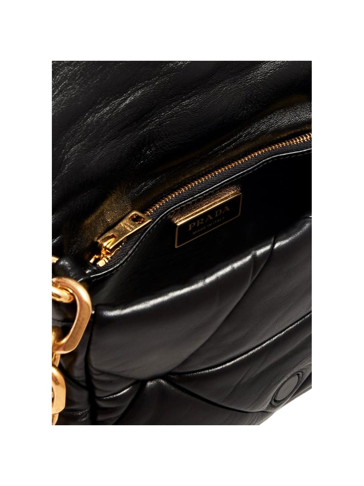 Prada Gold Logo Black Quilted Nappa Patch Leather Small Shoulder Bag