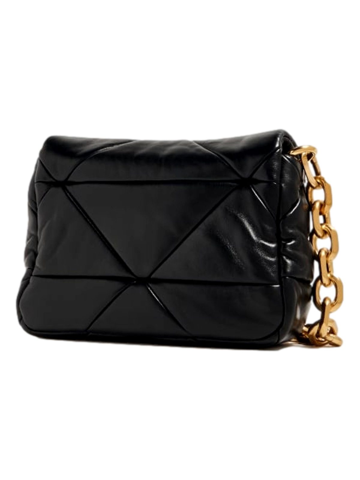 Prada Gold Logo Black Quilted Nappa Patch Leather Small Shoulder Bag