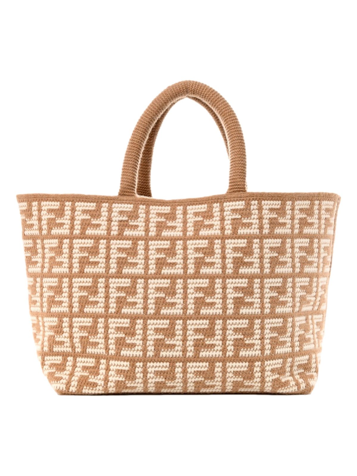 Fendi FF Cammello Large Shopper Tote Beige Knitted Cashmere Bag