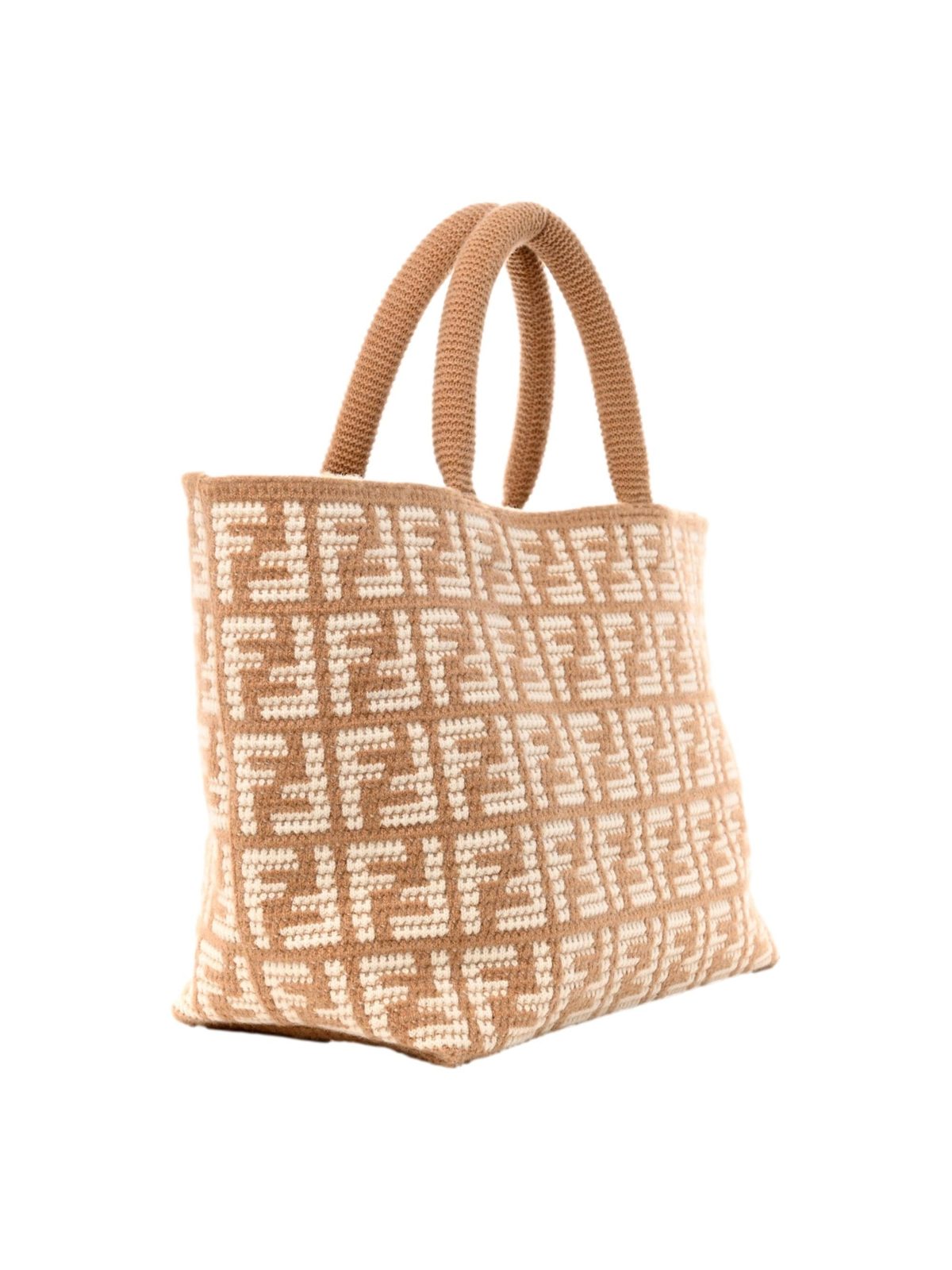 Fendi FF Cammello Large Shopper Tote Beige Knitted Cashmere Bag