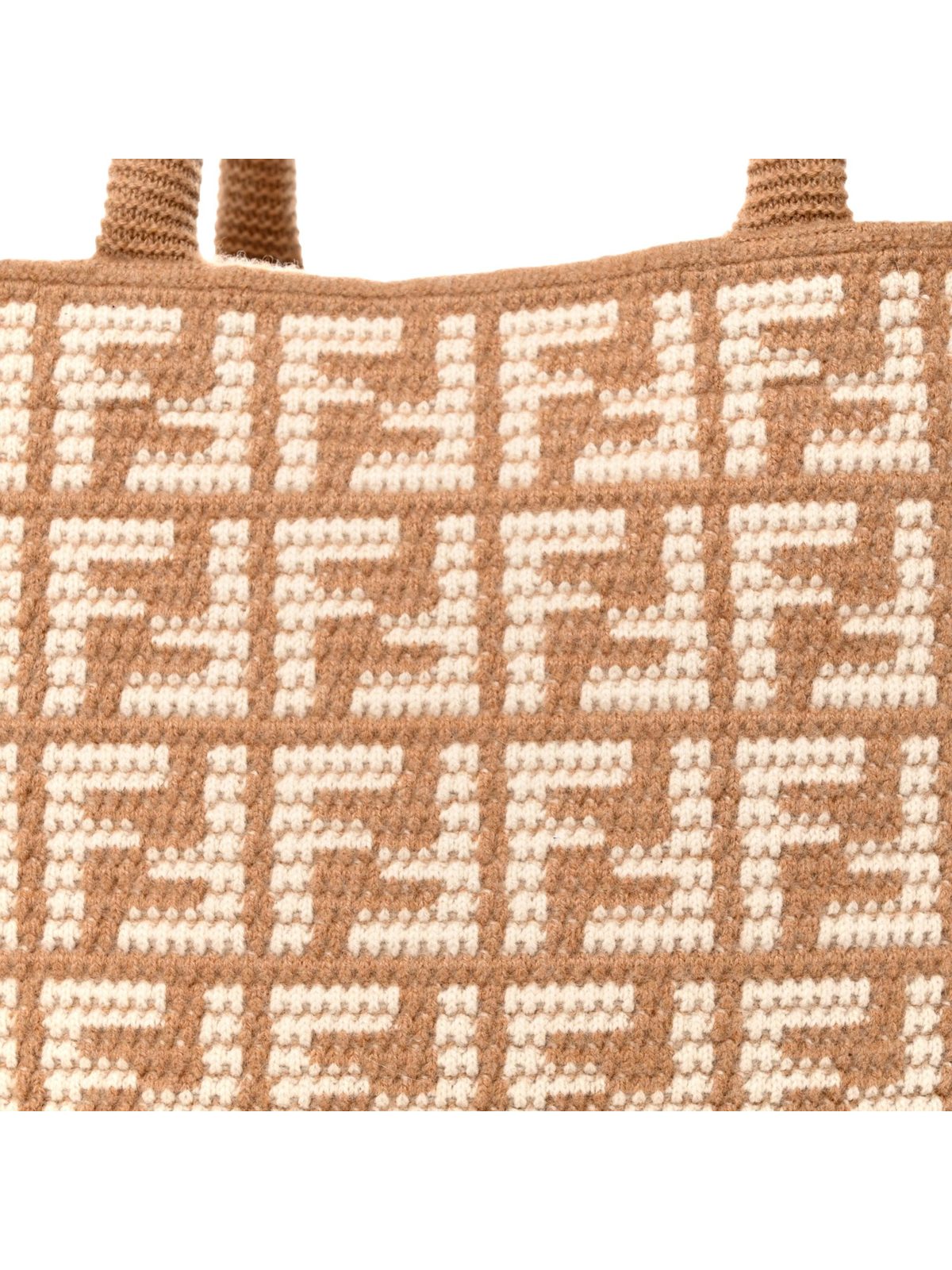 Fendi FF Cammello Large Shopper Tote Beige Knitted Cashmere Bag