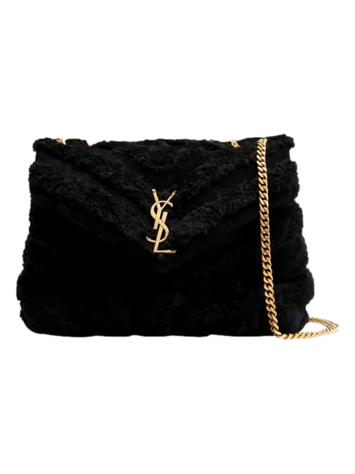 Saint Laurent Loulou Black Shearling Medium Shoulder Bag