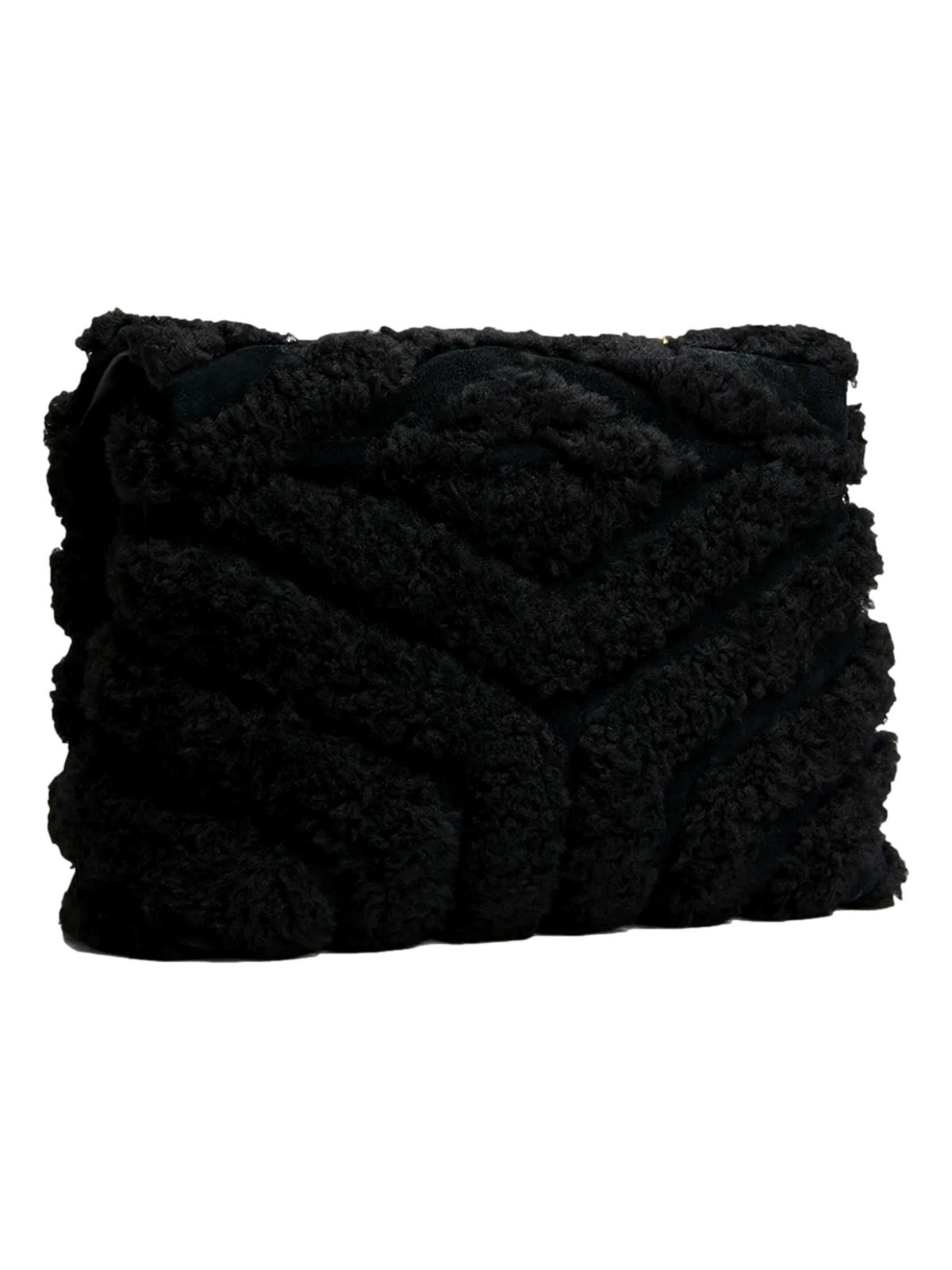 Saint Laurent Loulou Black Shearling Medium Shoulder Bag