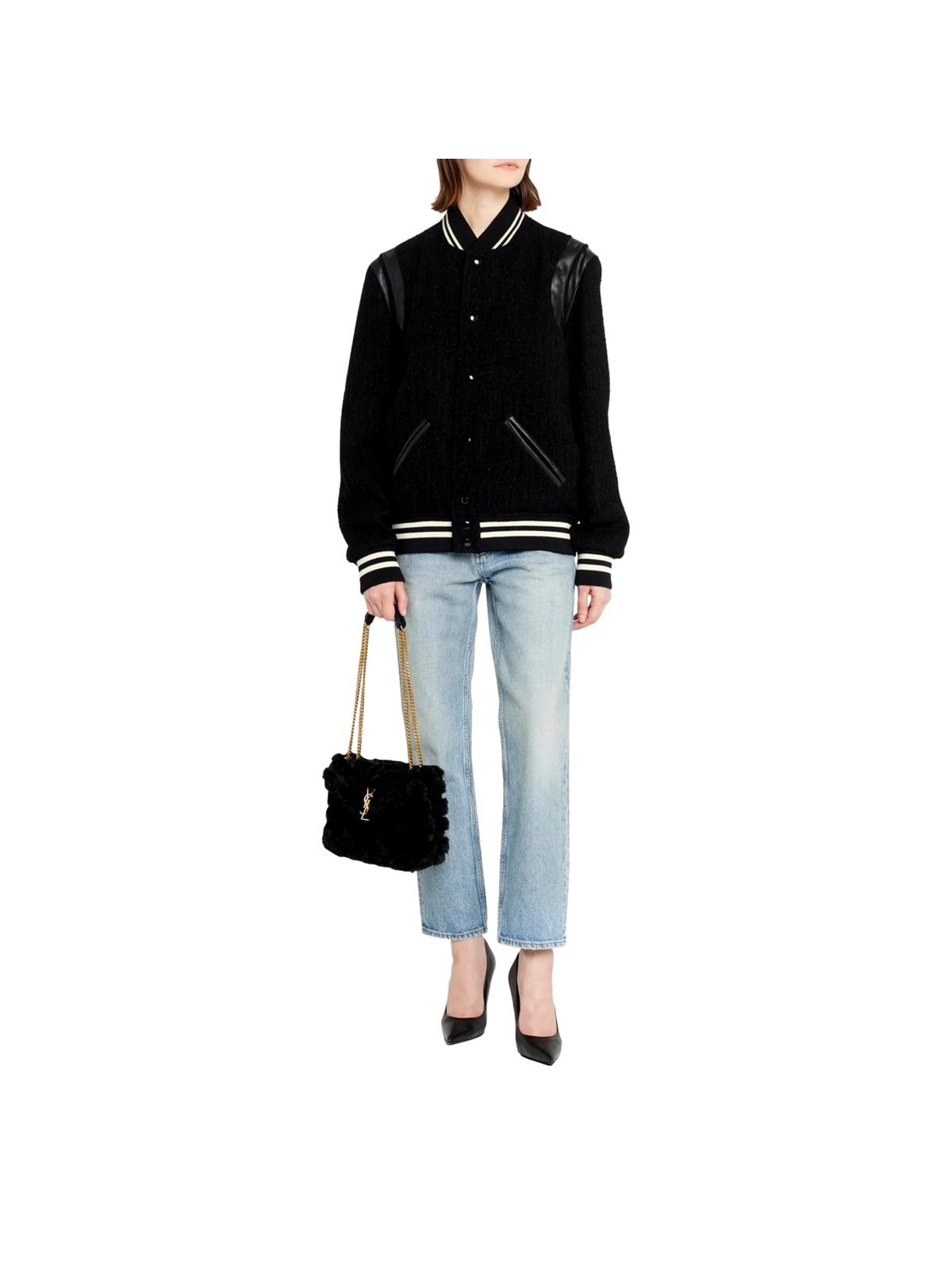 Saint Laurent Loulou Black Shearling Medium Shoulder Bag