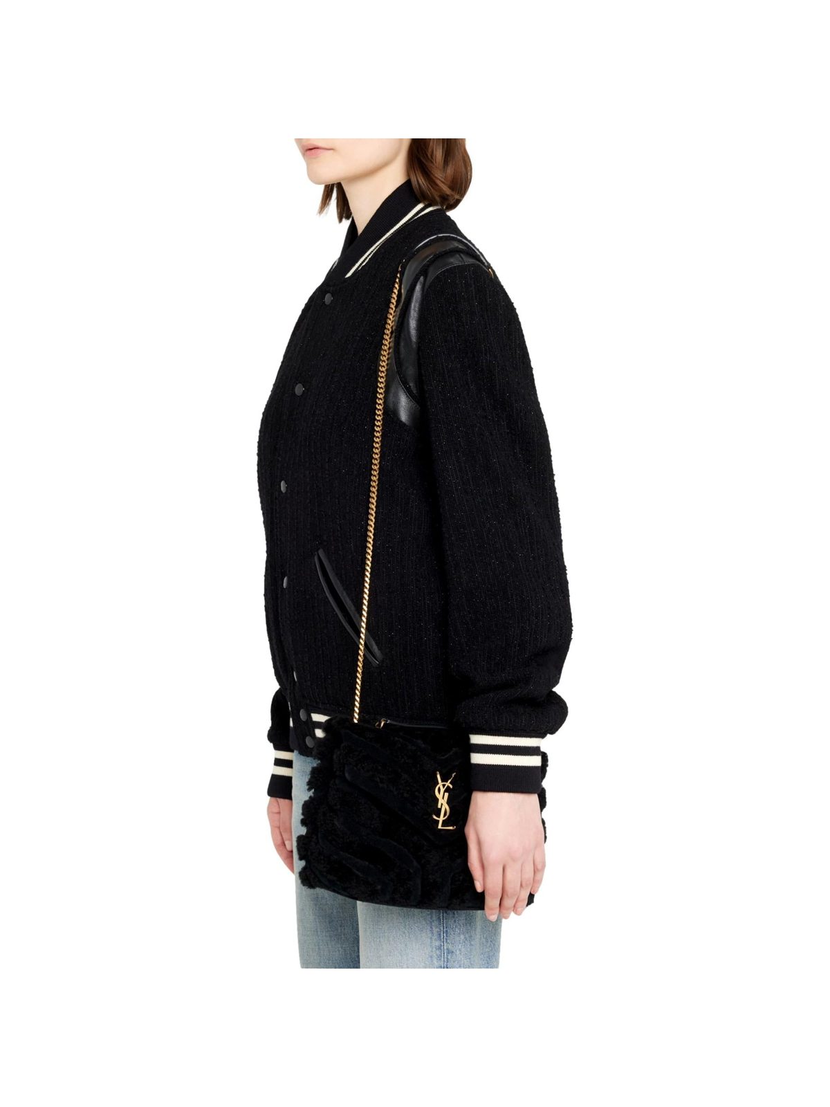 Saint Laurent Loulou Black Shearling Medium Shoulder Bag