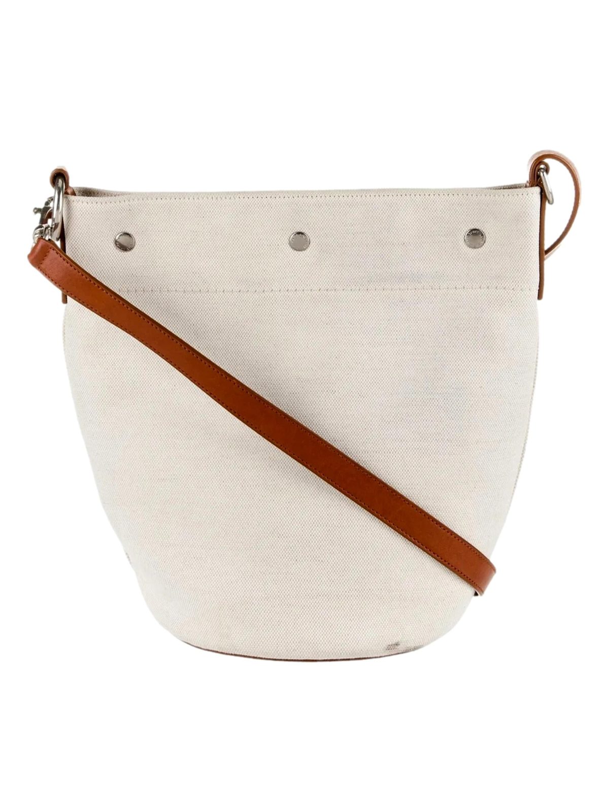 Saint Laurent Rive Gauche Brown Leather Trim Linen Bucket Bag