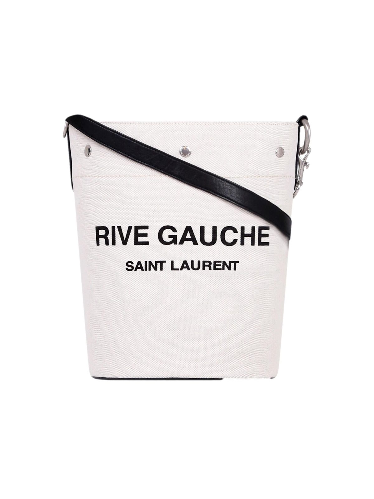 Saint Laurent Rive Gauche Linen Bucket Bag with Black Leather Trim
