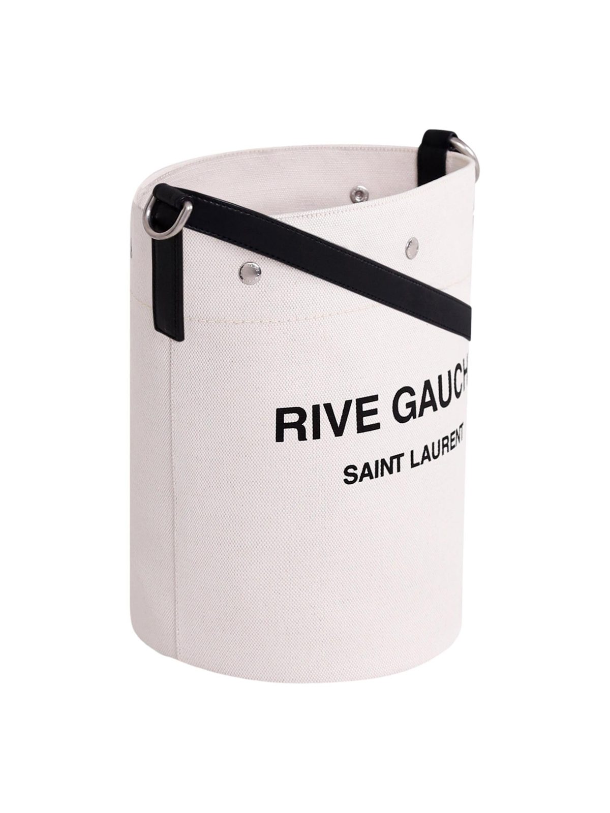 Saint Laurent Rive Gauche Linen Bucket Bag with Black Leather Trim