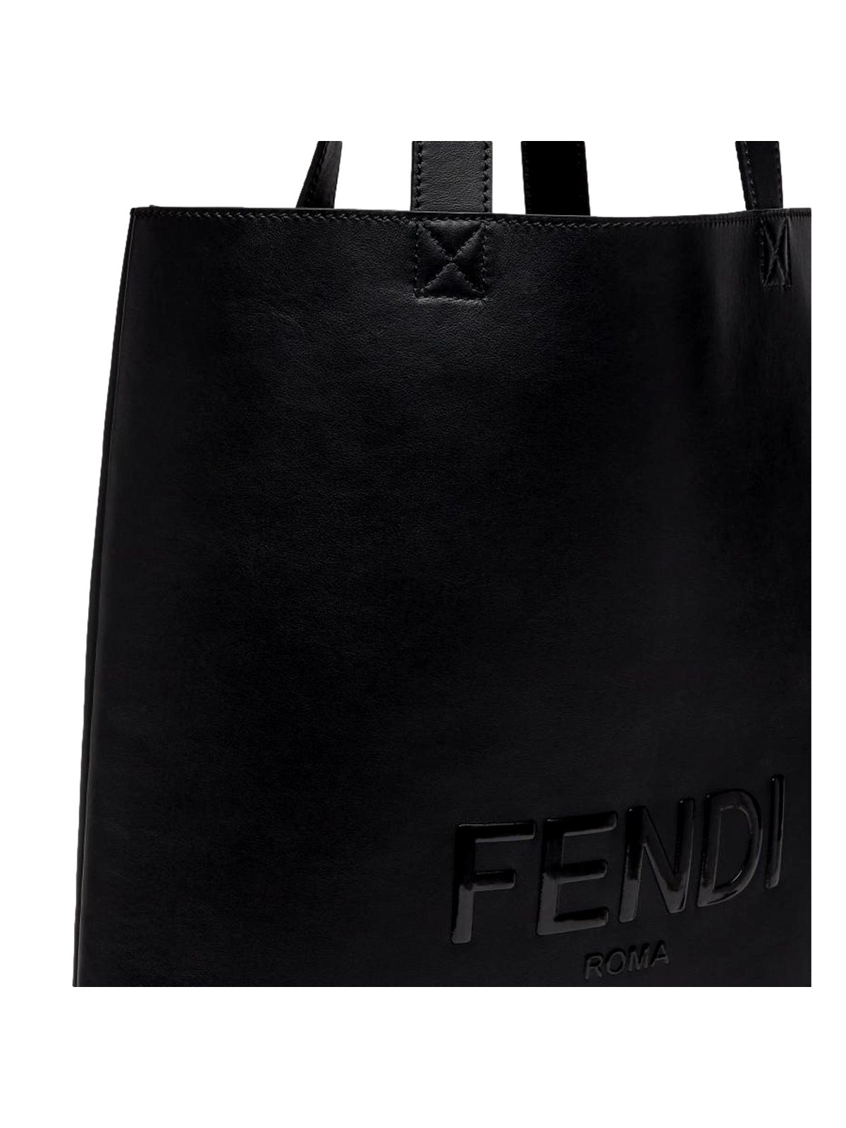 Fendi Roma Black Calfskin Leather Large Shopping Tote Bag