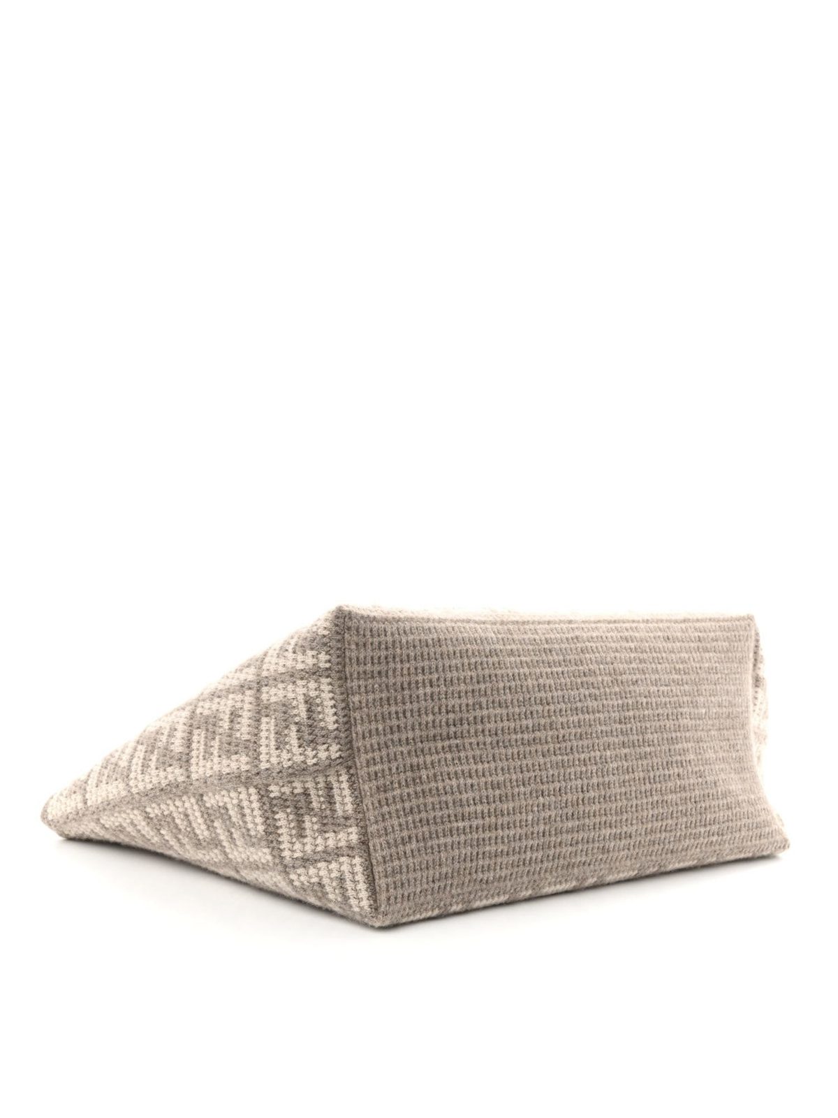 Fendi FF Tortora Gray Knitted Cashmere Wool Large Shopper Tote Bag