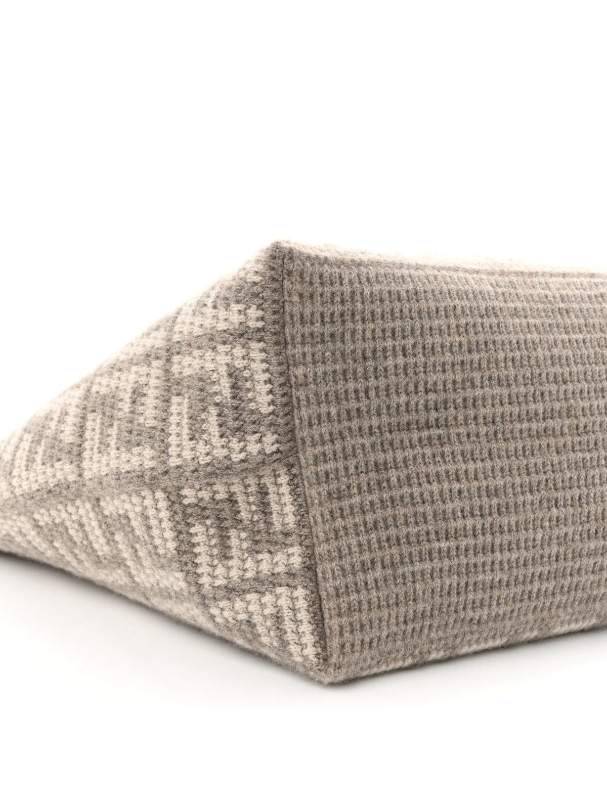 Fendi FF Tortora Gray Knitted Cashmere Wool Large Shopper Tote Bag