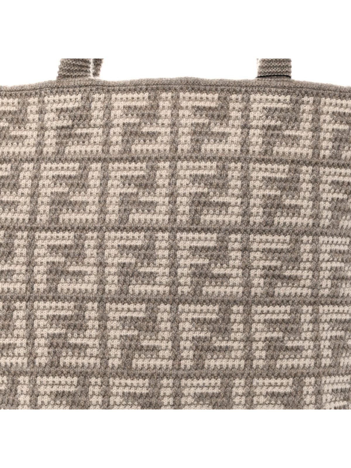 Fendi FF Tortora Gray Knitted Cashmere Wool Large Shopper Tote Bag