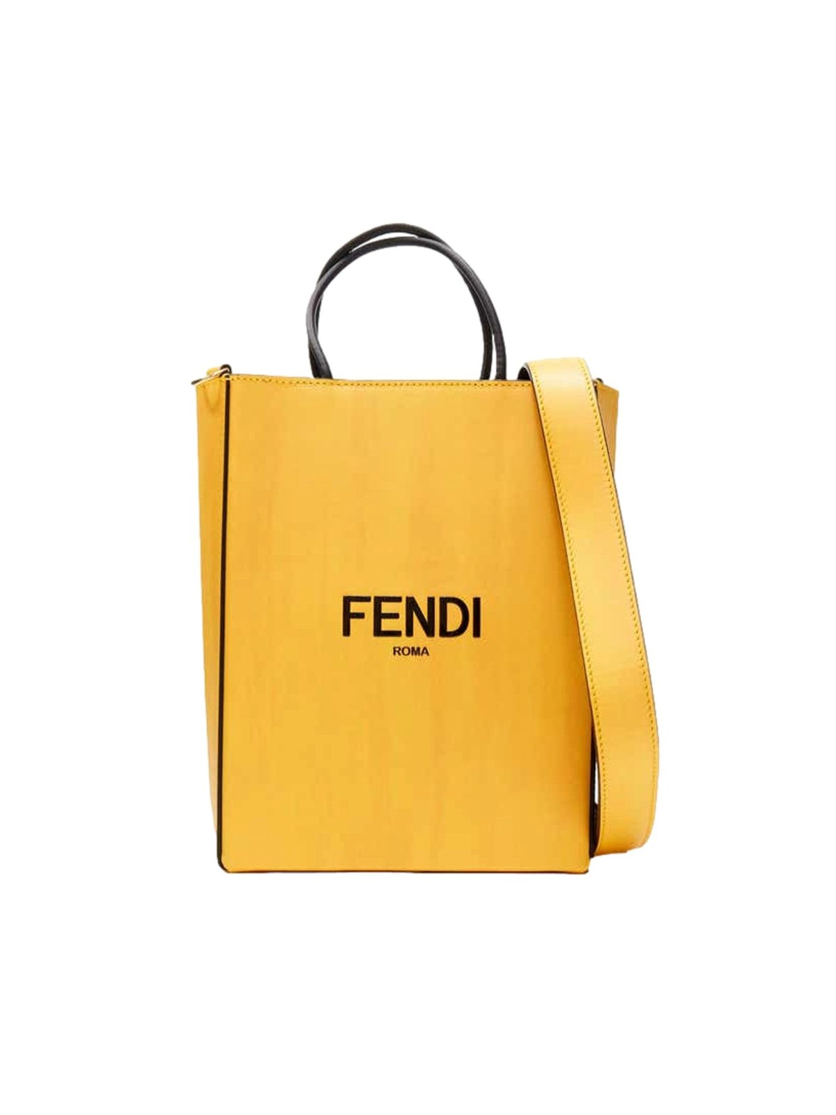 Fendi Roma 2Way Embossed Yellow Leather Crossbody Shopping Tote Bag