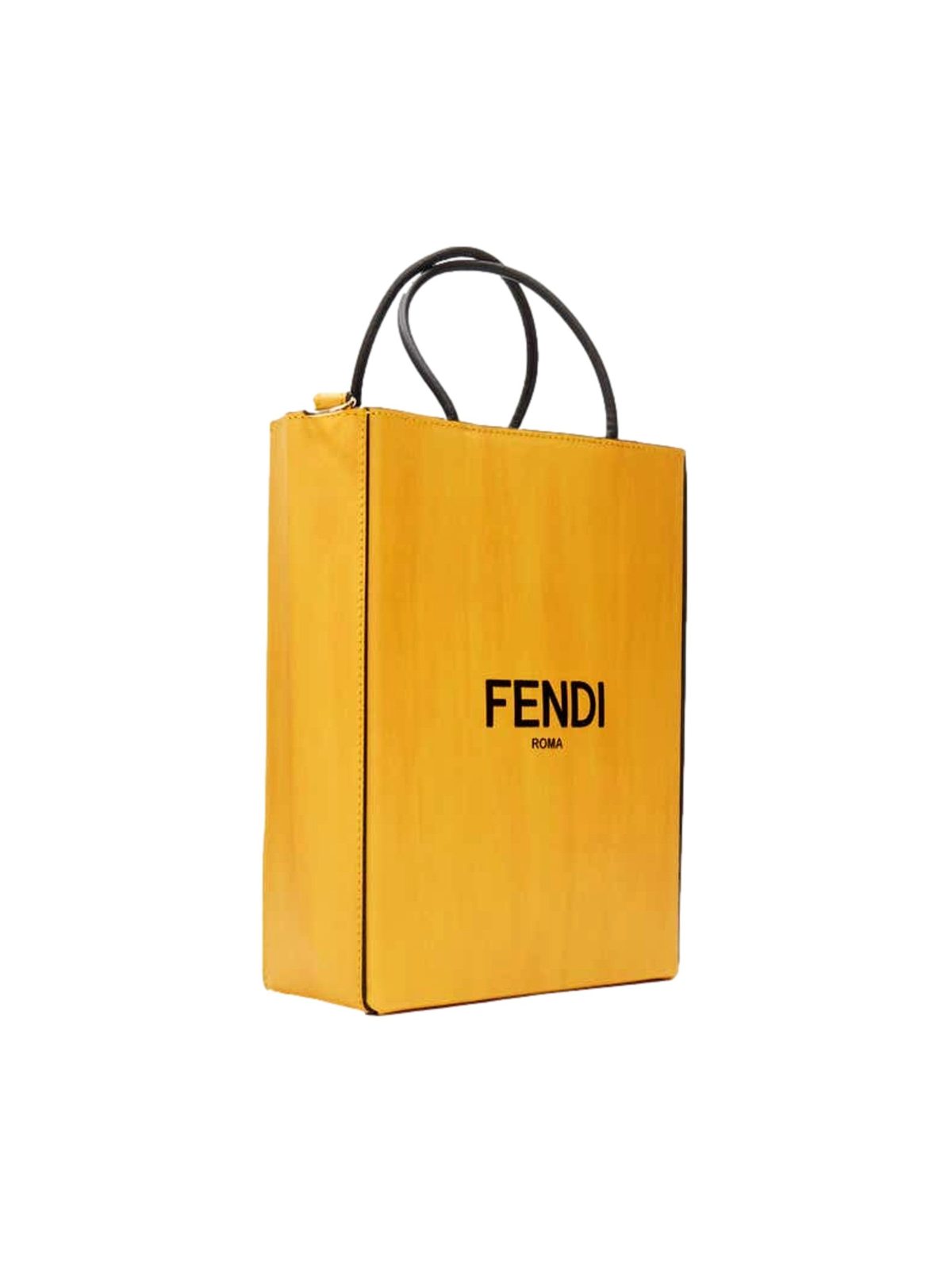 Fendi Roma 2Way Embossed Yellow Leather Crossbody Shopping Tote Bag
