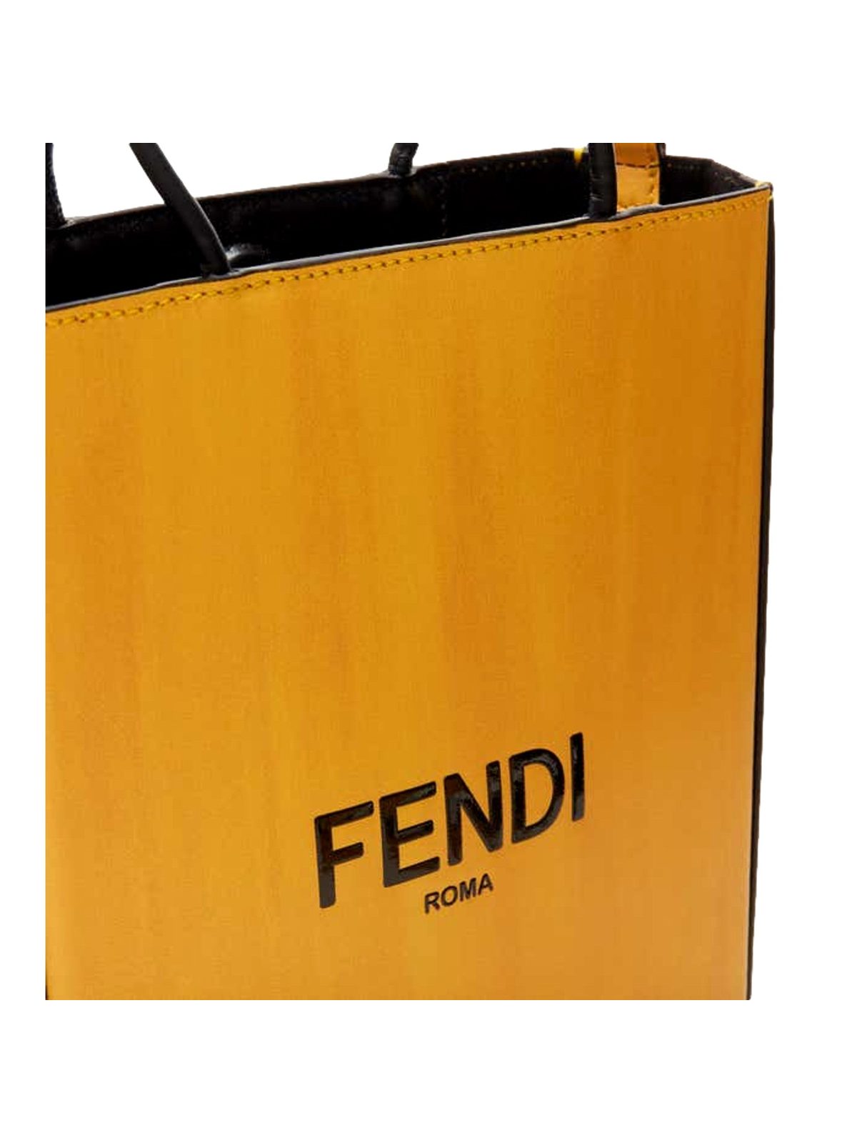 Fendi Roma 2Way Embossed Yellow Leather Crossbody Shopping Tote Bag