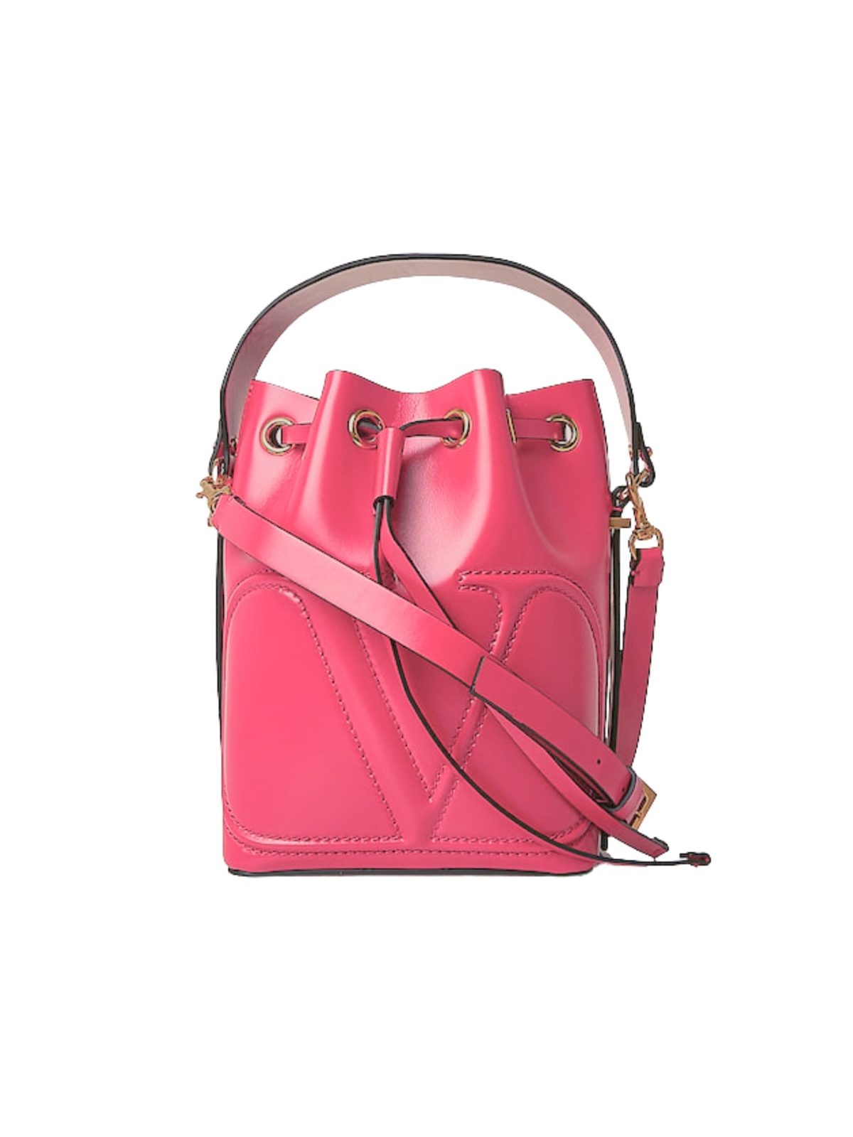 Valentino Garavani VLogo Walk Bucket Bag Pink Calf Leather Crossbody