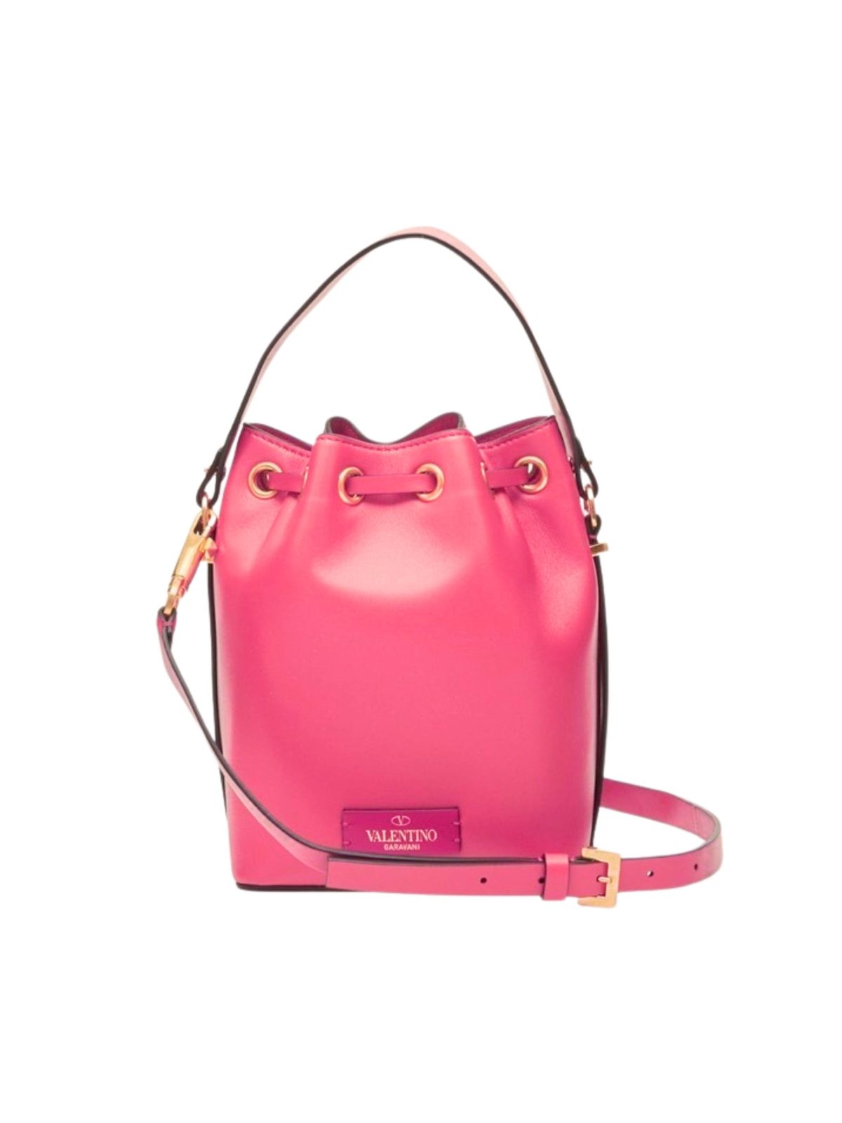 Valentino Garavani VLogo Walk Bucket Bag Pink Calf Leather Crossbody
