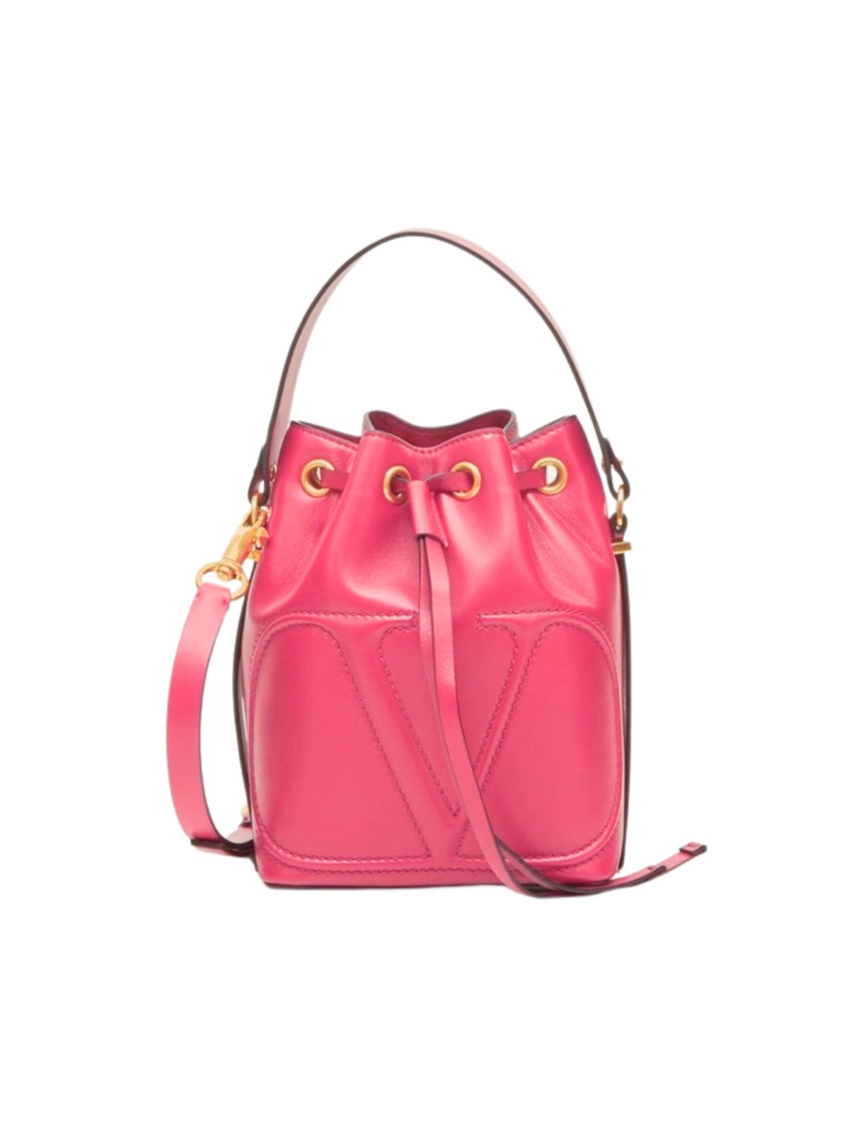 Valentino Garavani VLogo Walk Bucket Bag Pink Calf Leather Crossbody