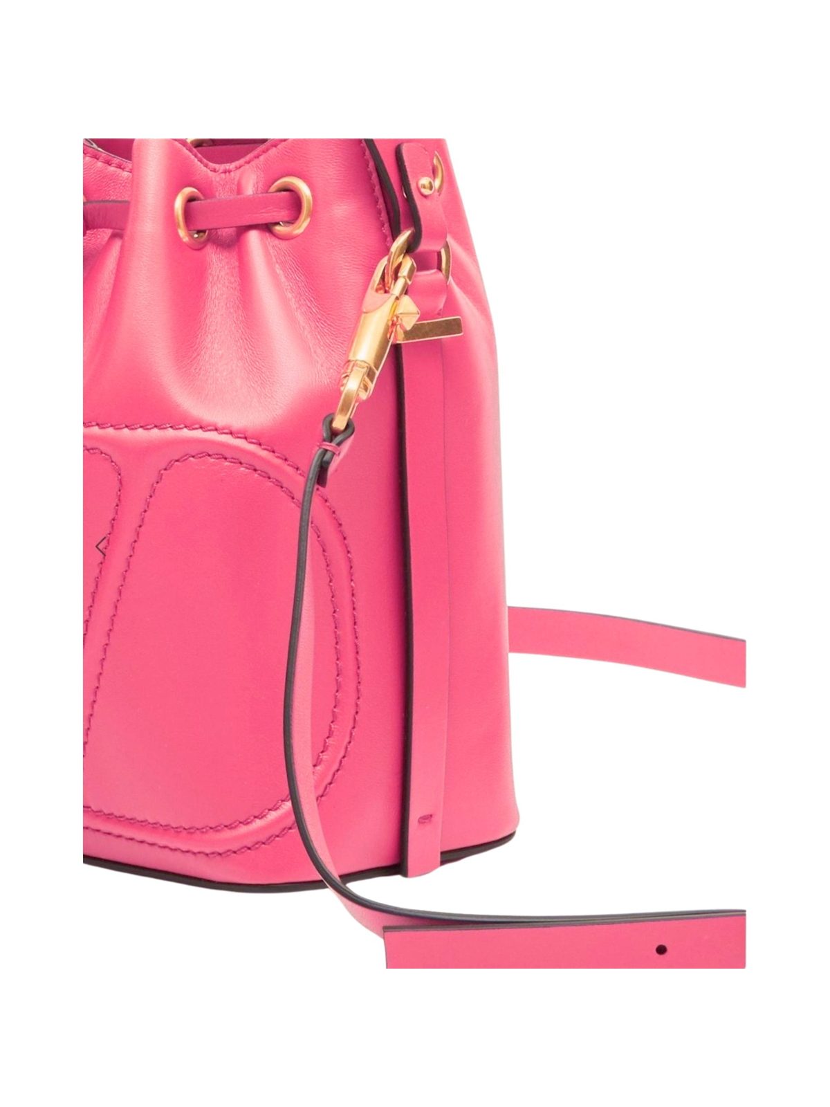 Valentino Garavani VLogo Walk Bucket Bag Pink Calf Leather Crossbody