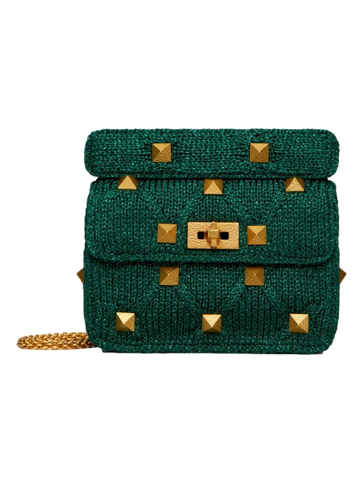 Valentino Garavani Roman Stud Medium Shoulder Bag Metallic Green Lurex