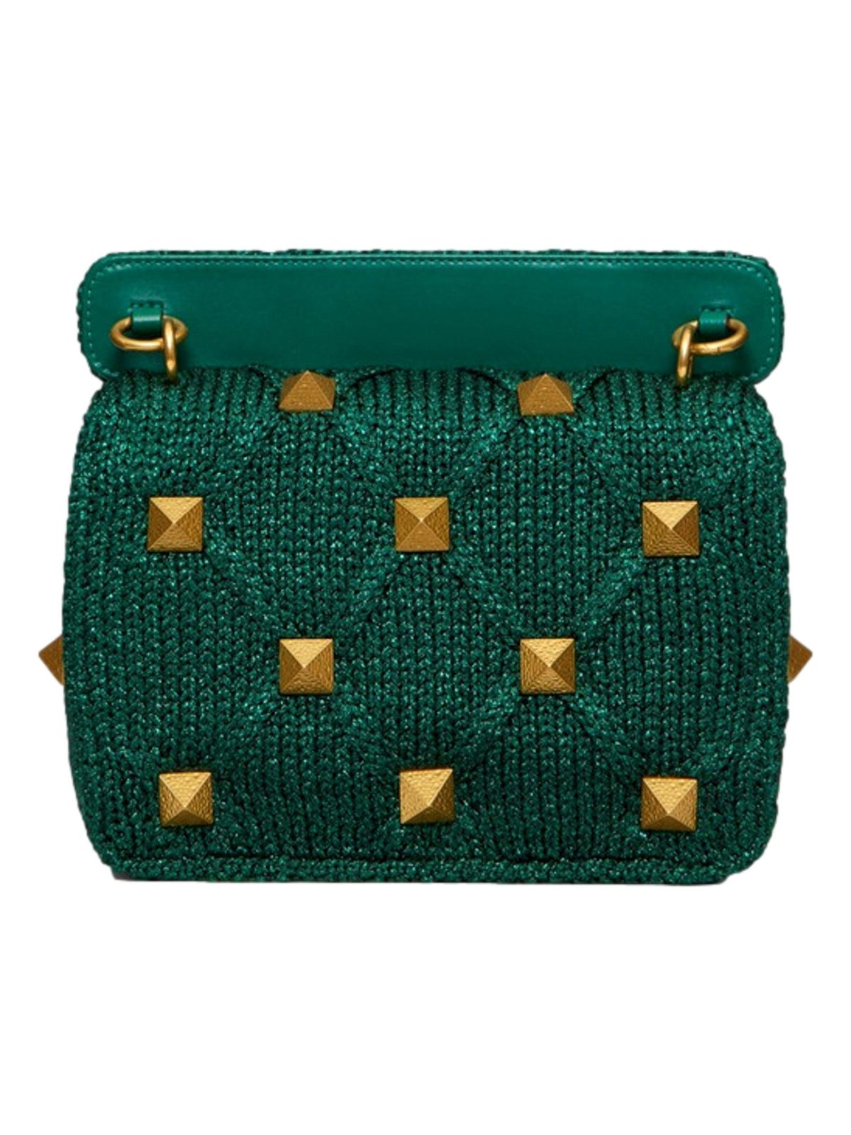 Valentino Garavani Roman Stud Medium Shoulder Bag Metallic Green Lurex